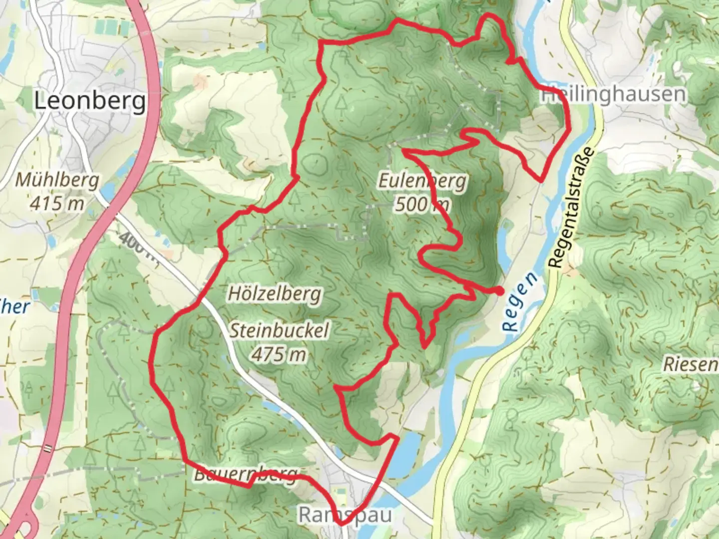 An image depicting the trail Schwaighof and Ramspau Loop via Eulenberg and its surrounding area.