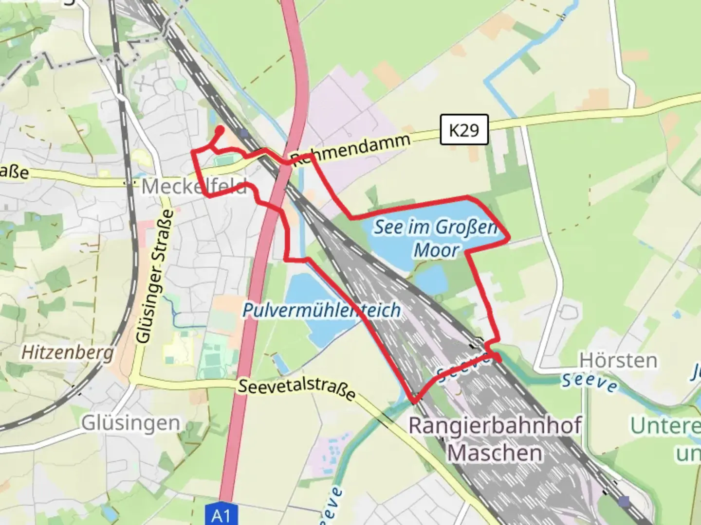 An image depicting the trail See im Groben Moor Loop - Meckelfeld and its surrounding area.