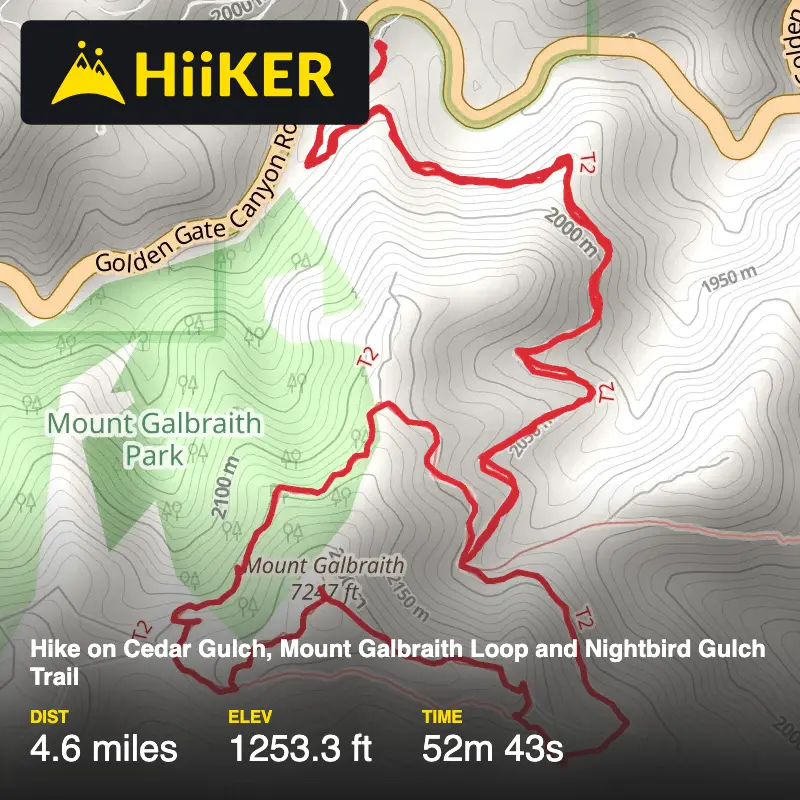 A map preview of the recording Hike on Cedar Gulch, Mount Galbraith Loop and Nightbird Gulch Trail.