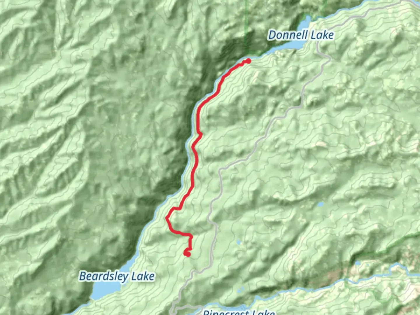 An image depicting the trail Cow Creek and Middle Fork Stanislaus River and its surrounding area.