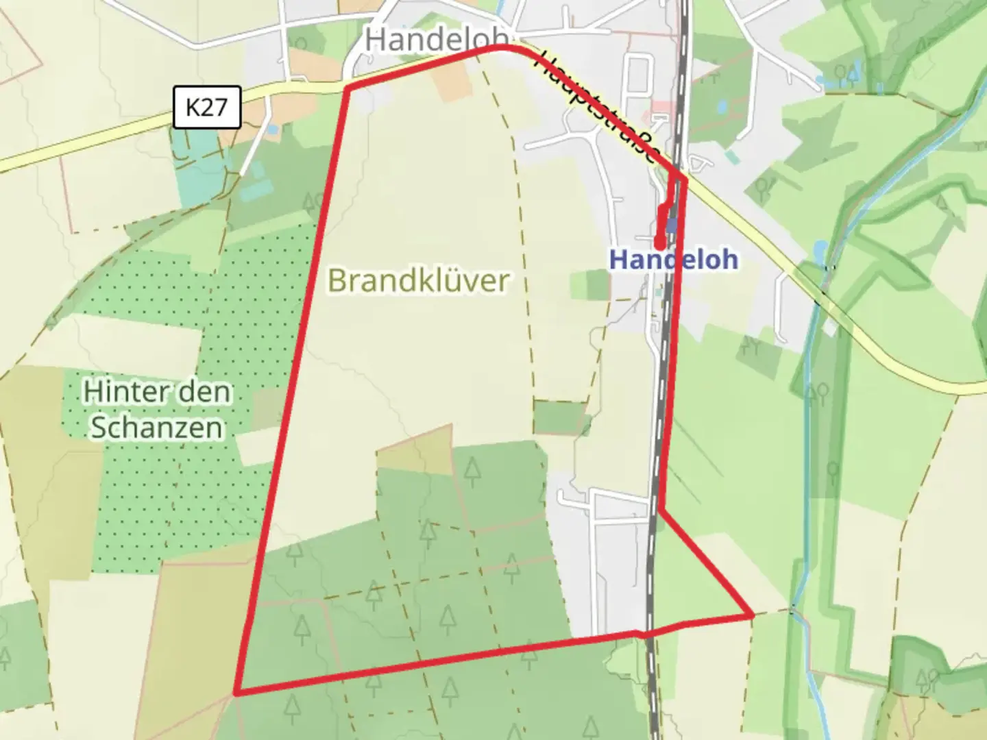 An image depicting the trail Handeloh Loop via Planetenlehrpfad Handeloh and its surrounding area.