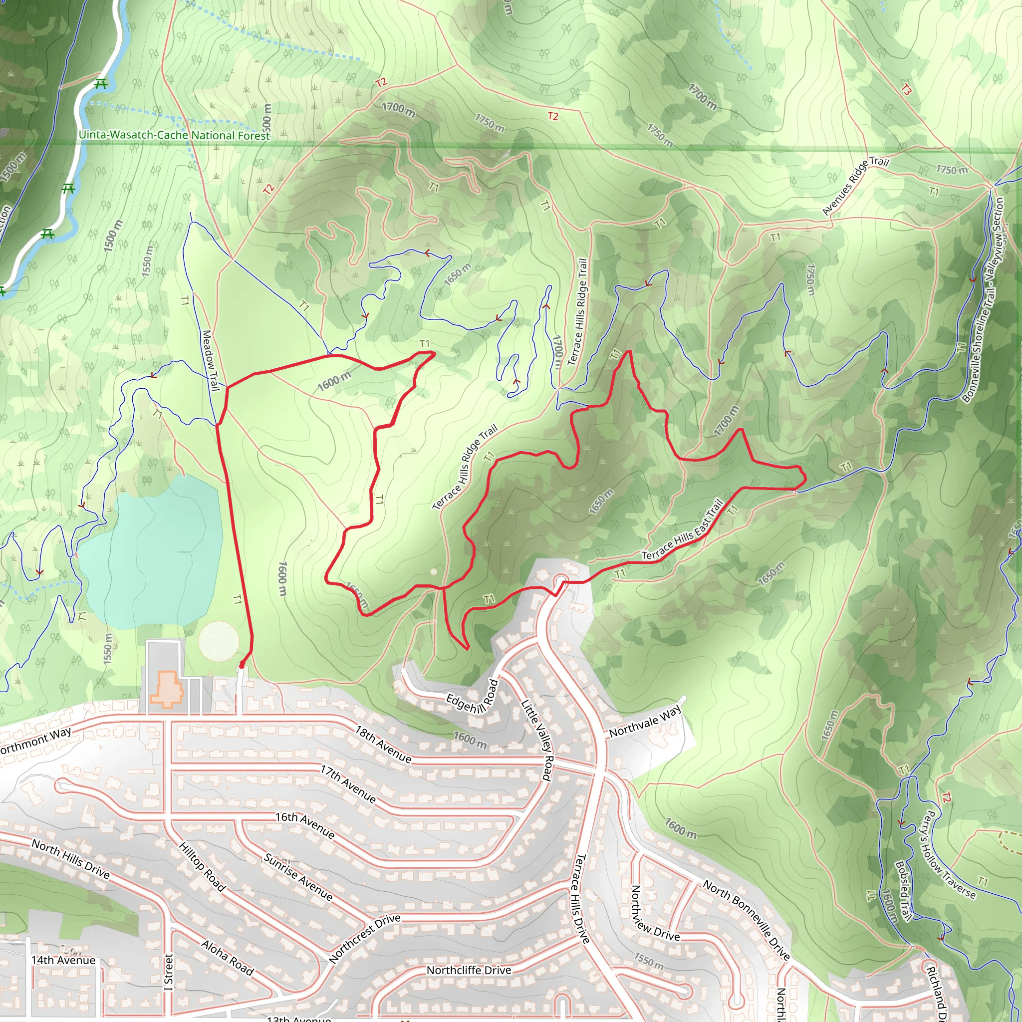 Meadow Trail and Terrace Hills East Trail mobile static map
