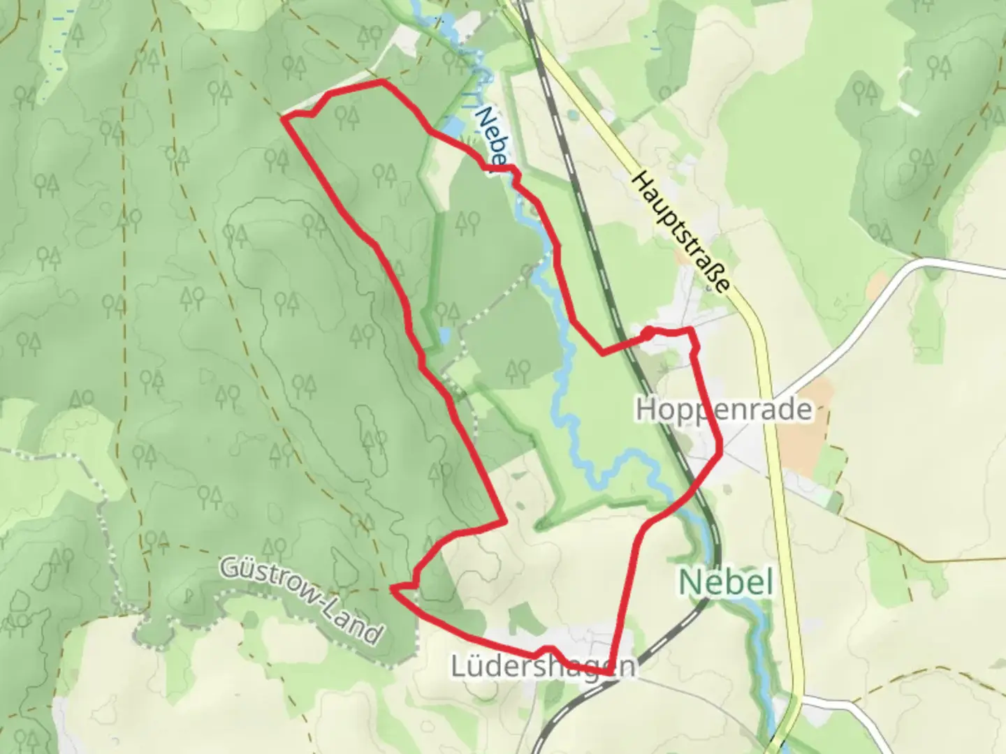 An image depicting the trail Rundwanderweg Hoppenrade and its surrounding area.