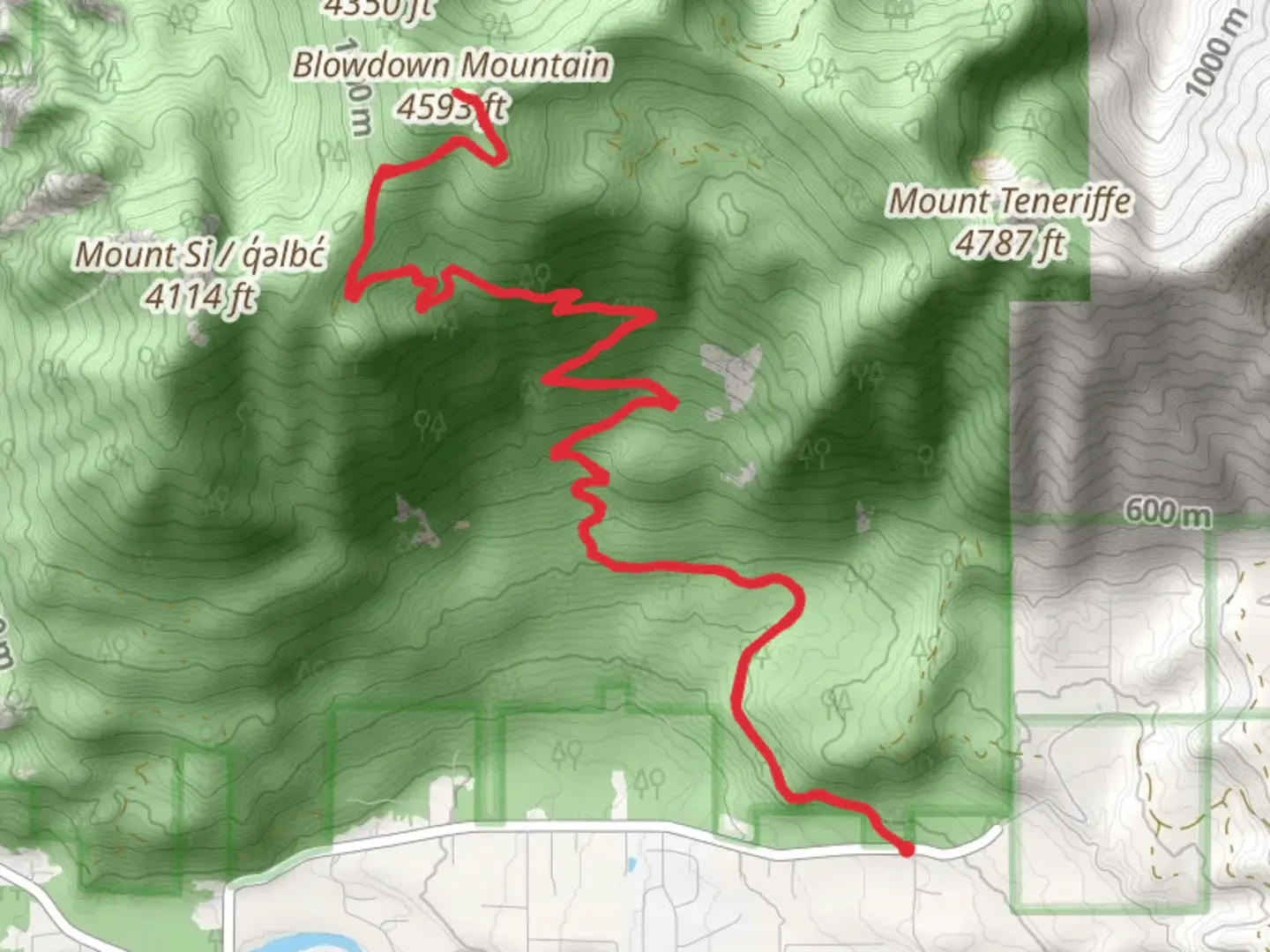 An image depicting the trail Blowdown Mountain via Mount Teneriffe Trail and its surrounding area.