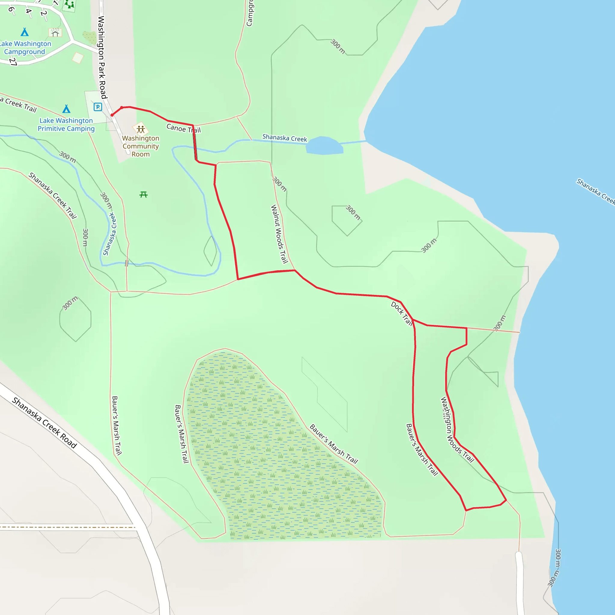 Washington's Woods, Dock and Canoe Trail mobile static map