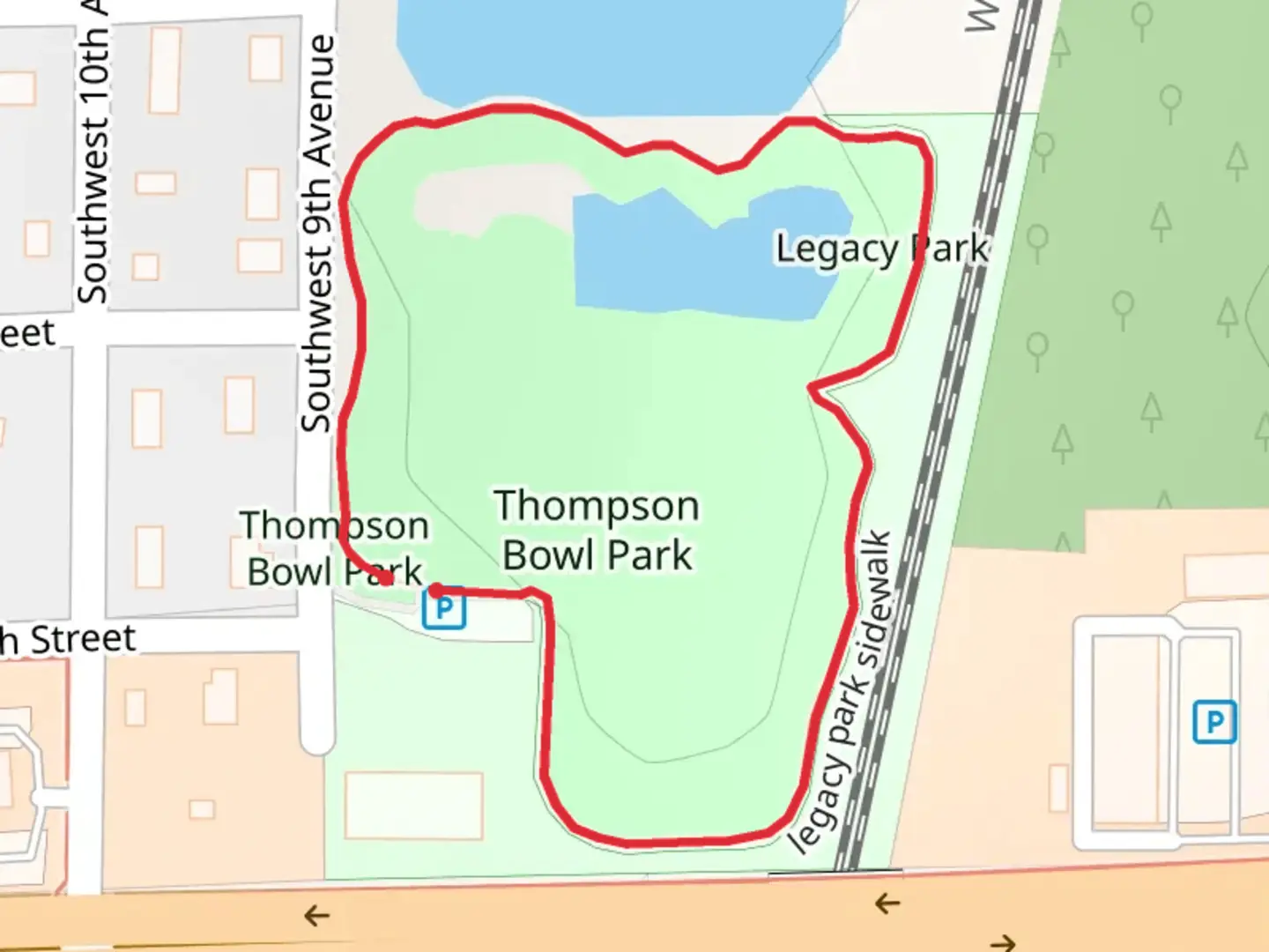 An image depicting the trail Thompson Bowl Park Loop and its surrounding area.