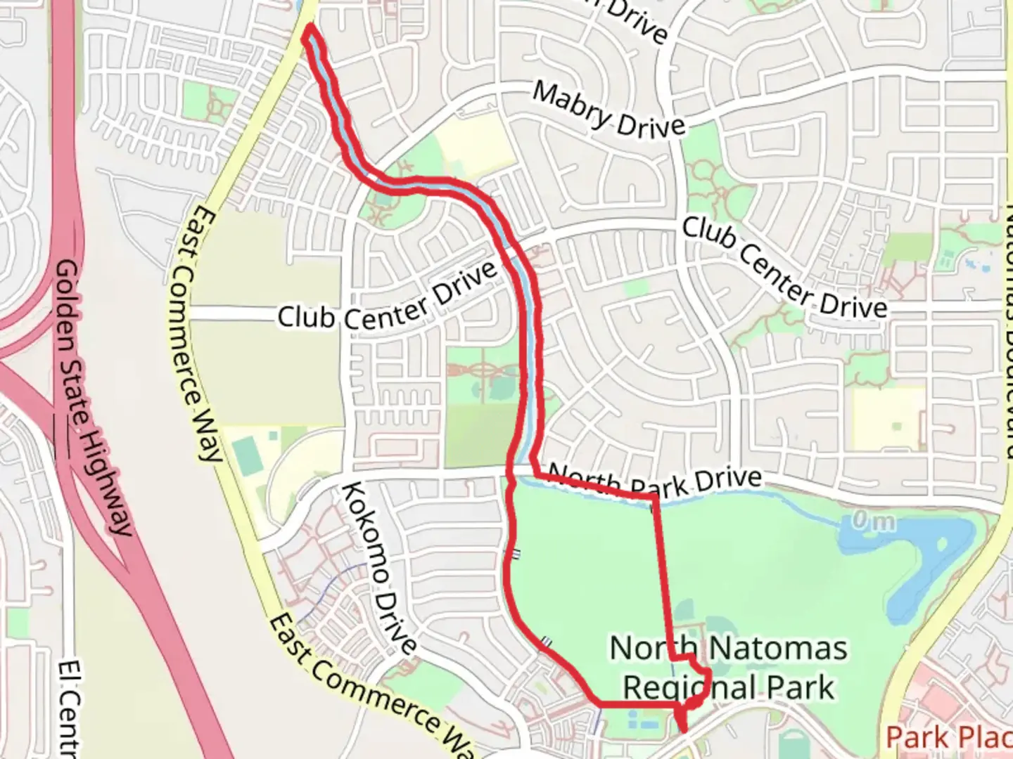 An image depicting the trail Creekside and Redbud Loop Trail from North Natomas Regional Park and its surrounding area.