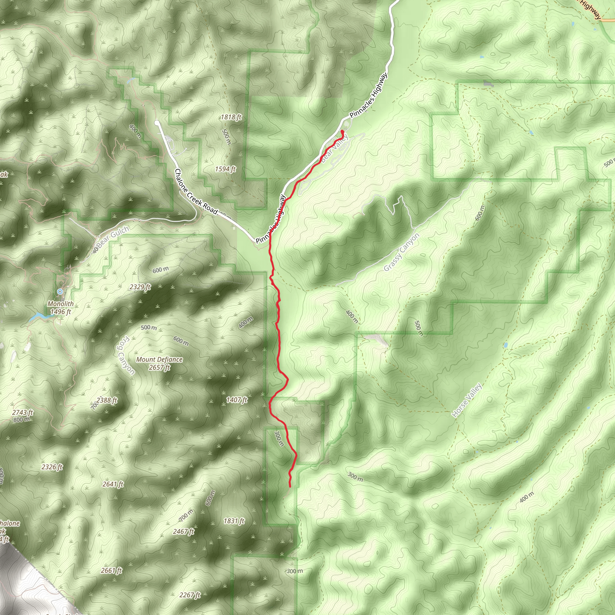 Chalone Creek via Bench Trail and South Wilderness Trail mobile static map