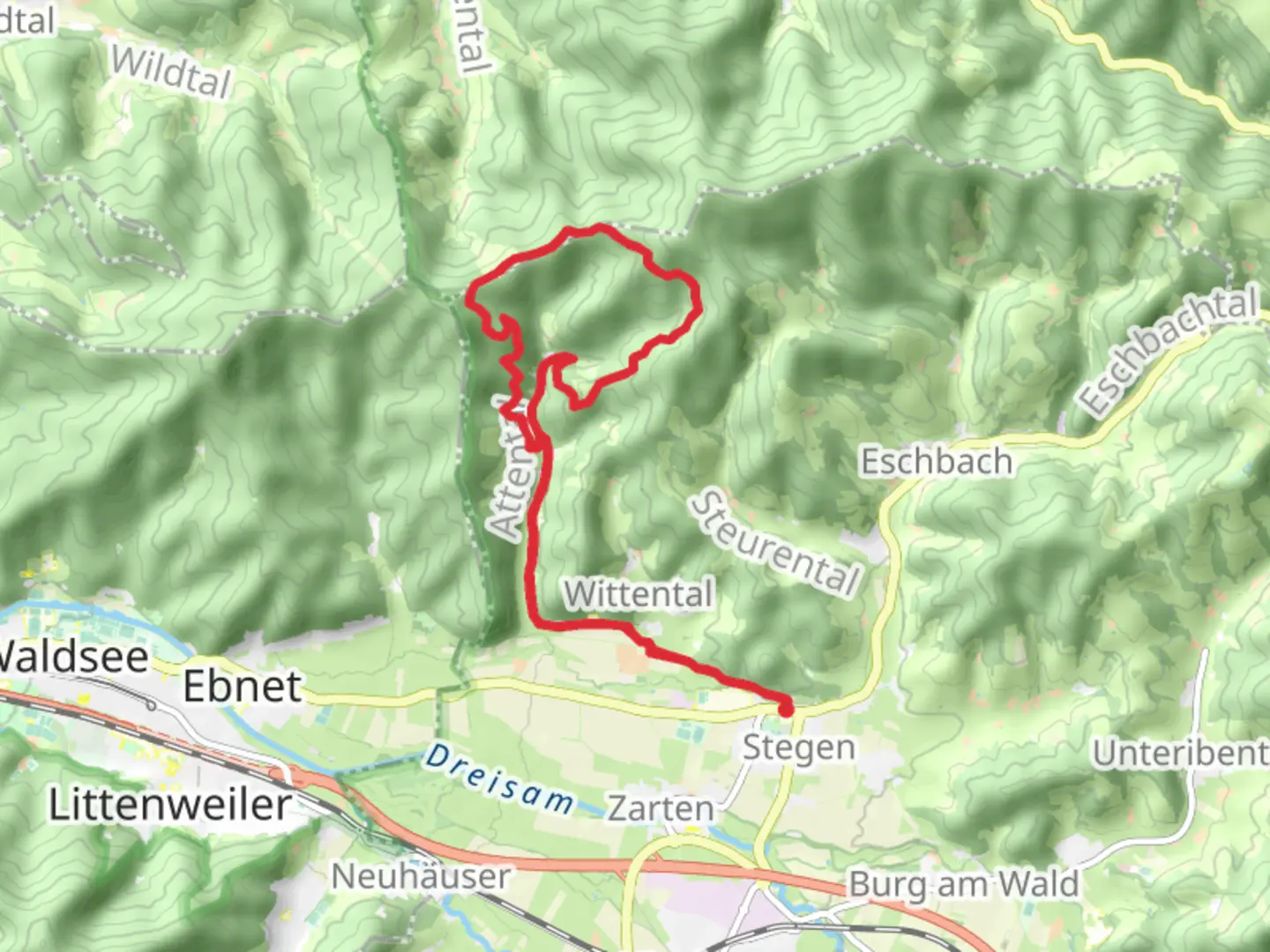 An image depicting the trail Hohstegjopf Loop via Stegen and its surrounding area.