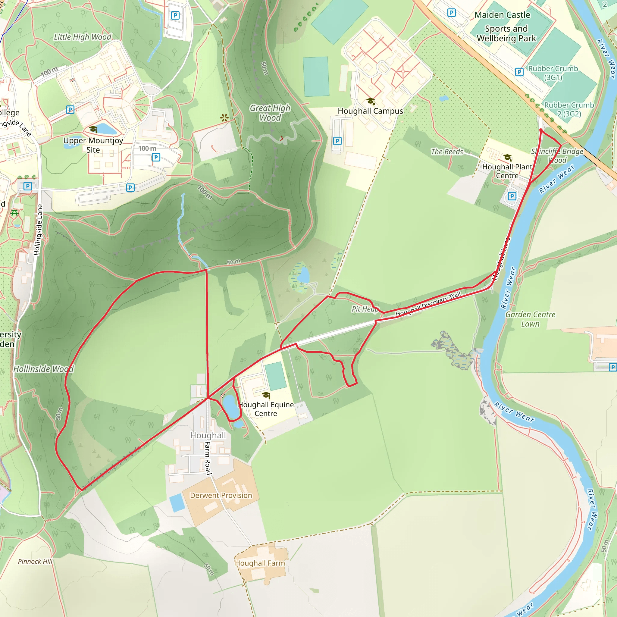 Hollinside Wood via Houghall Discovery Trail mobile static map