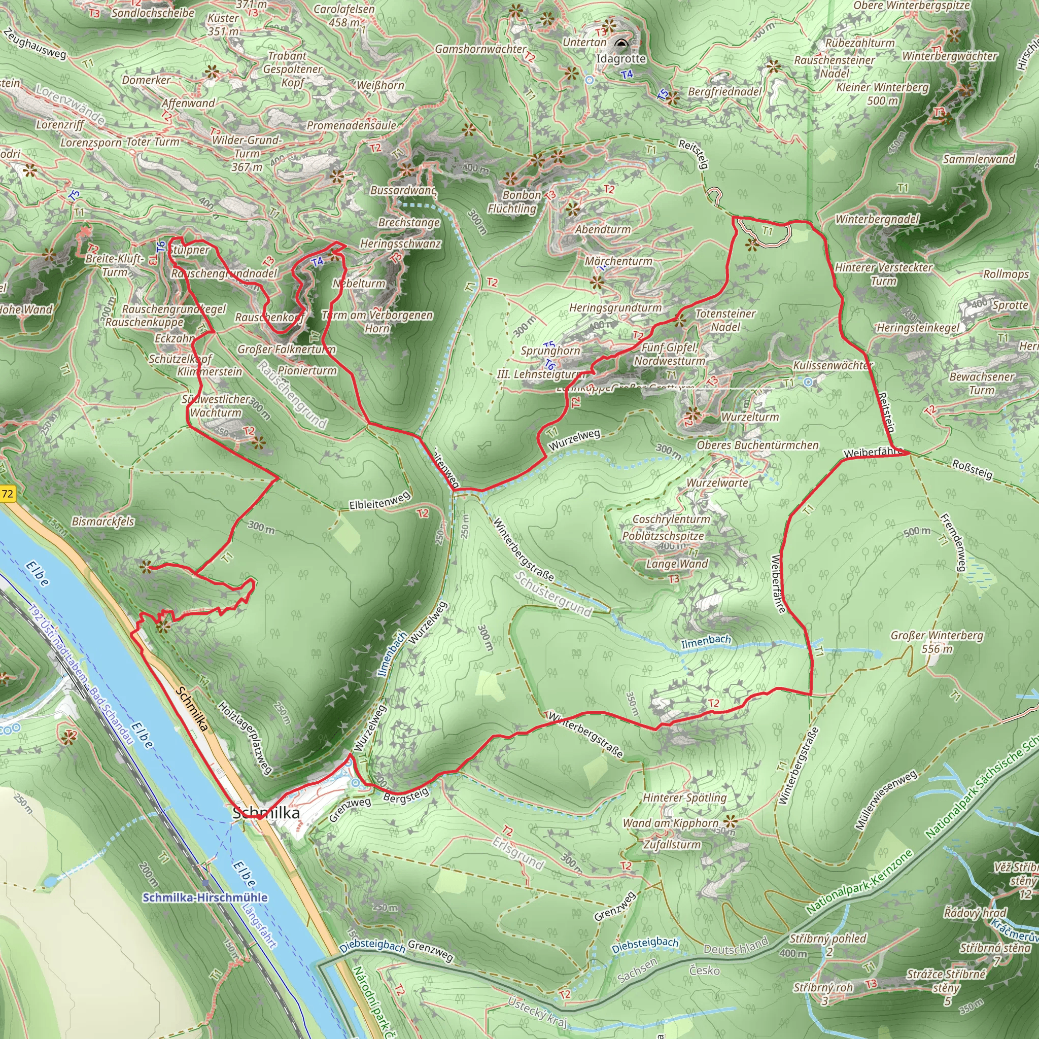 Kleine Bastei via Ostrauer Muehle - Sebnitz and Reitsteig mobile static map