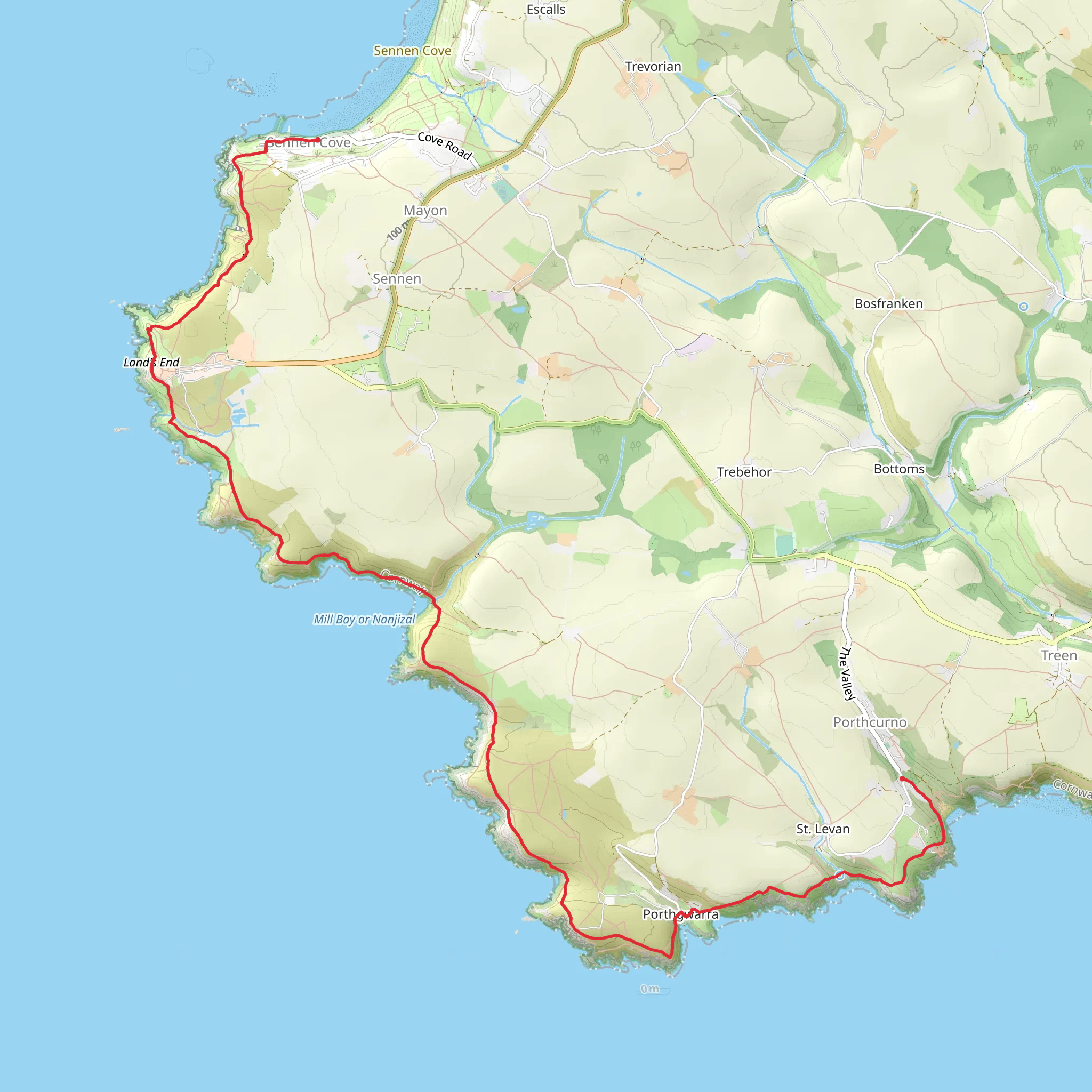 Porthcurno to Land's End and Sennen Cove mobile static map