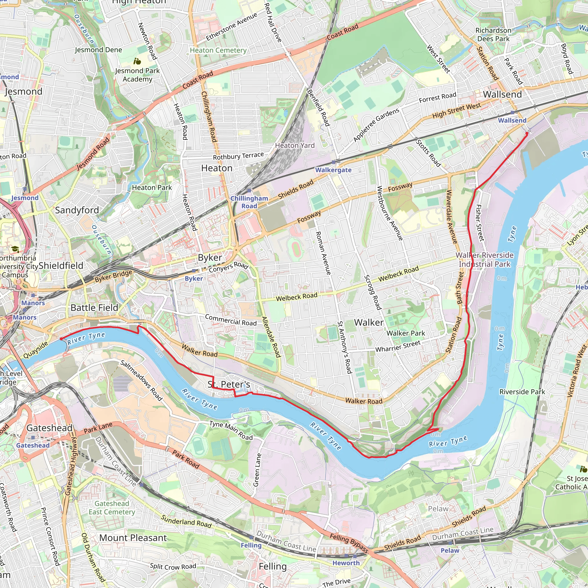 Manors to Wallsend Walk mobile static map