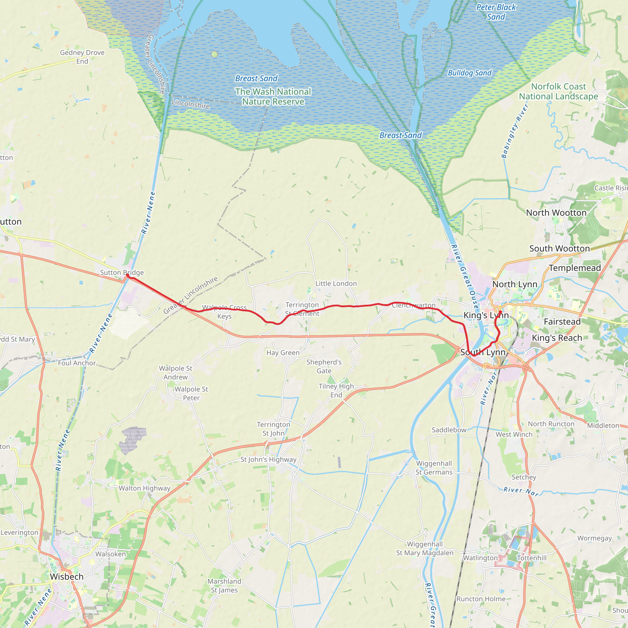 King's Lynn to Sutton Bridge Walk mobile static map
