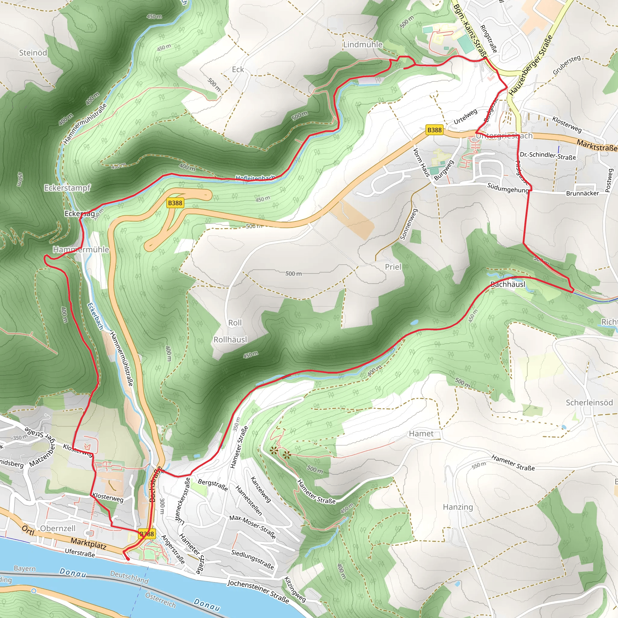 Obernzell, Hammermuhle and Untergriesbach Loop mobile static map
