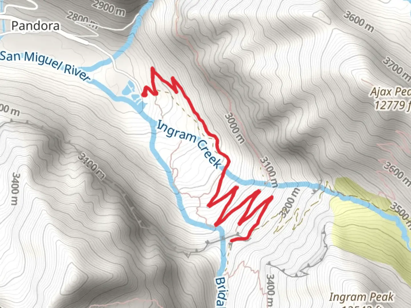 An image depicting the trail Lower Bridal Veil Road and its surrounding area.