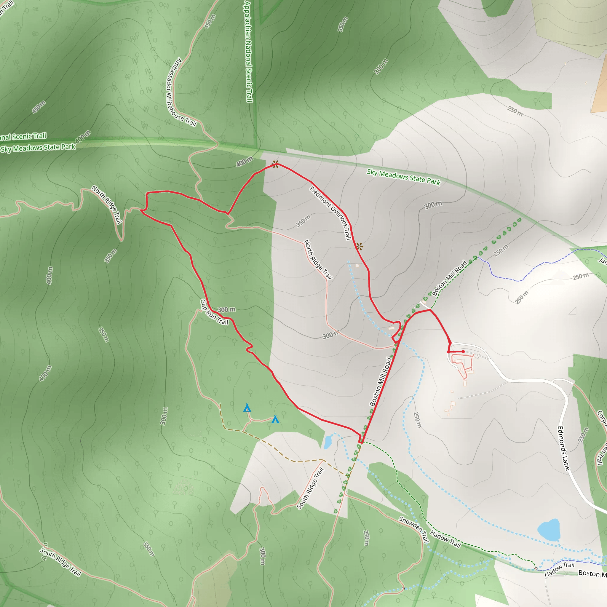Piedmont Overlook, North Ridge and Gap Run Loop Trail mobile static map