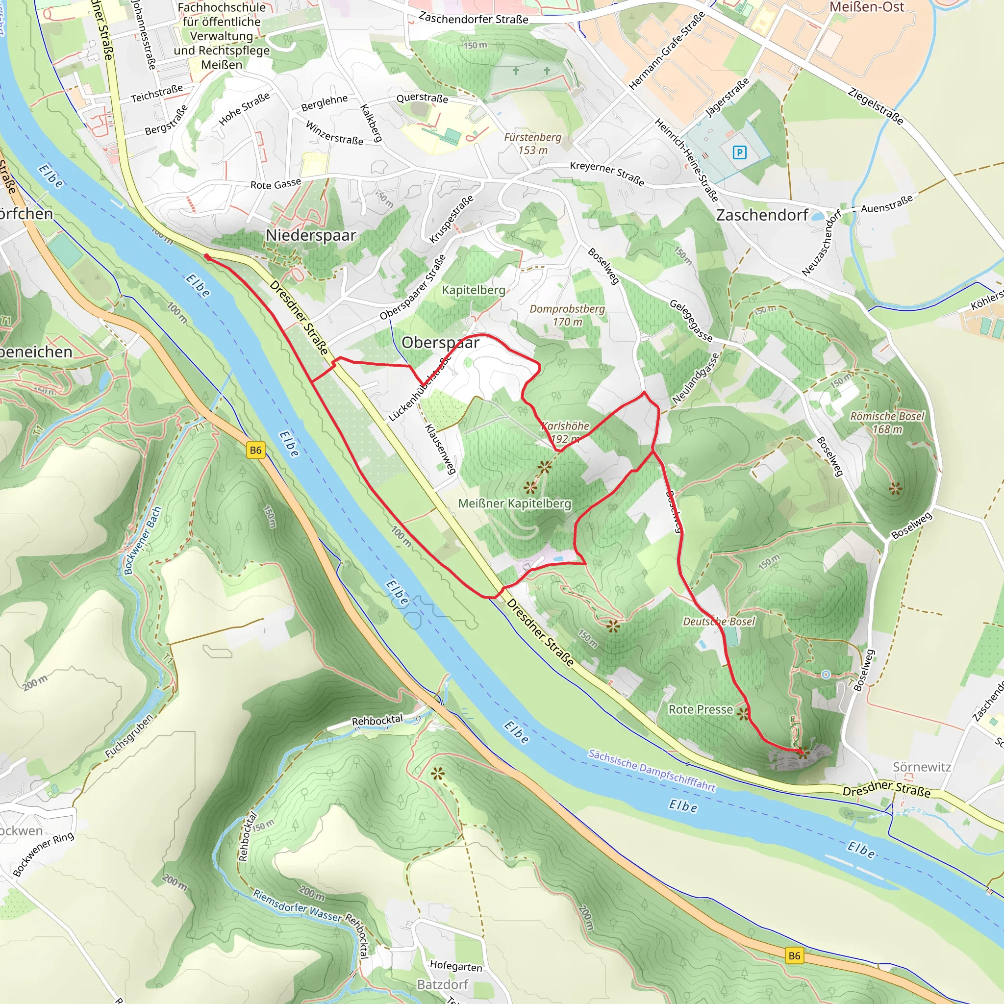Boselspitze and Karlshoehe via Elberadweg and Rautenbergweg mobile static map