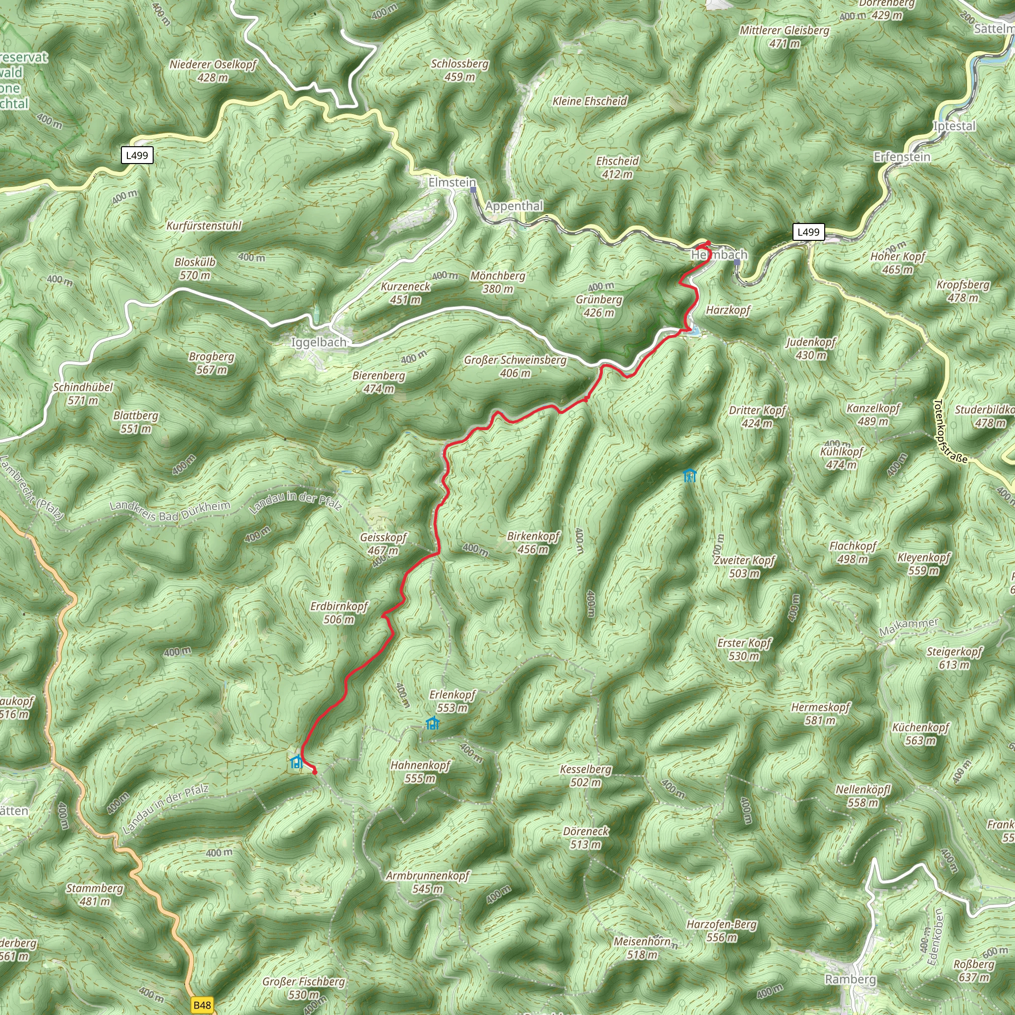 Helmbach to Landau, Forsth Taubensuhl Walk mobile static map