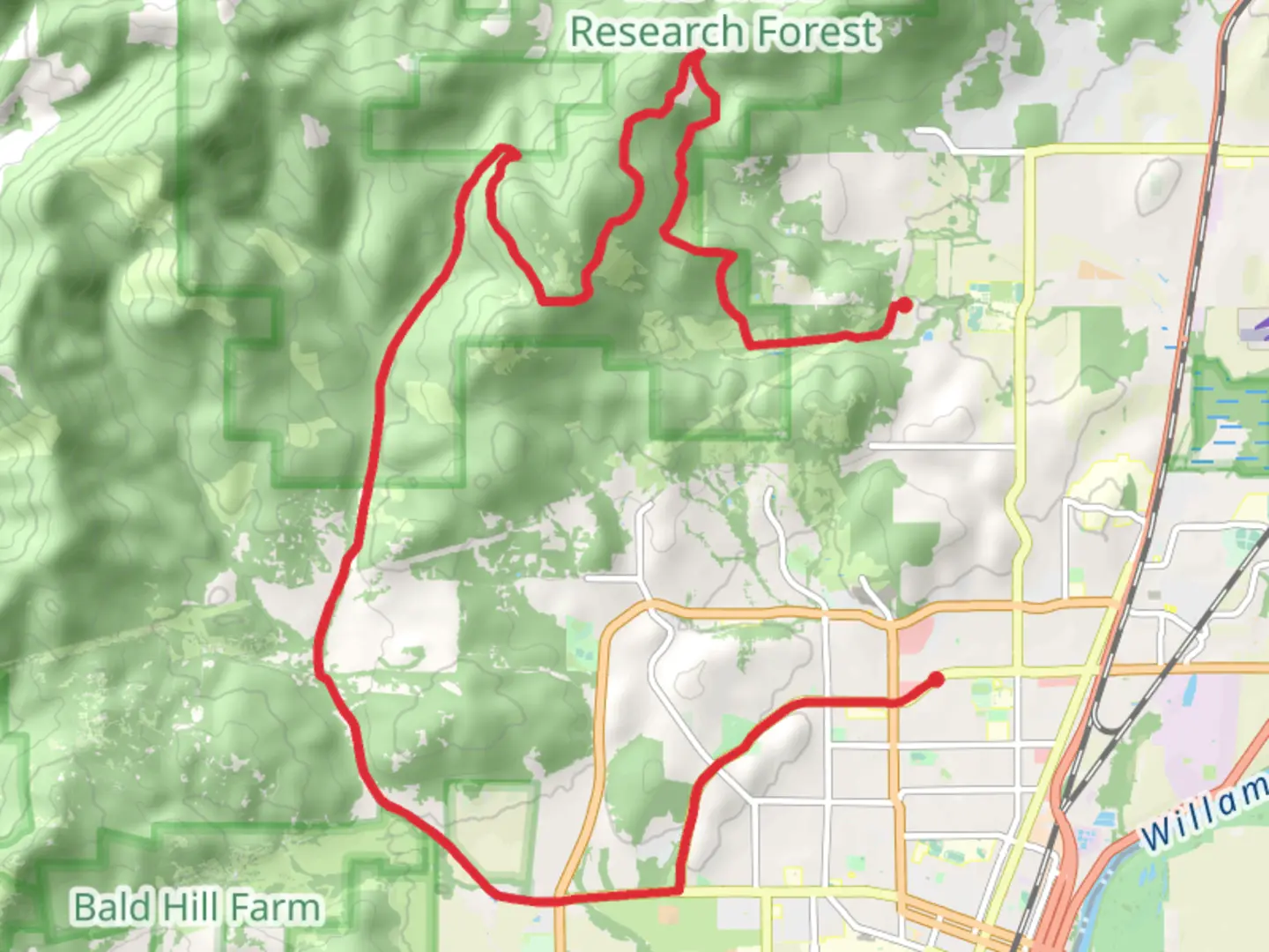 An image depicting the trail Northwest Jackson Creek Drive to Northwest Circle Boulevard and its surrounding area.