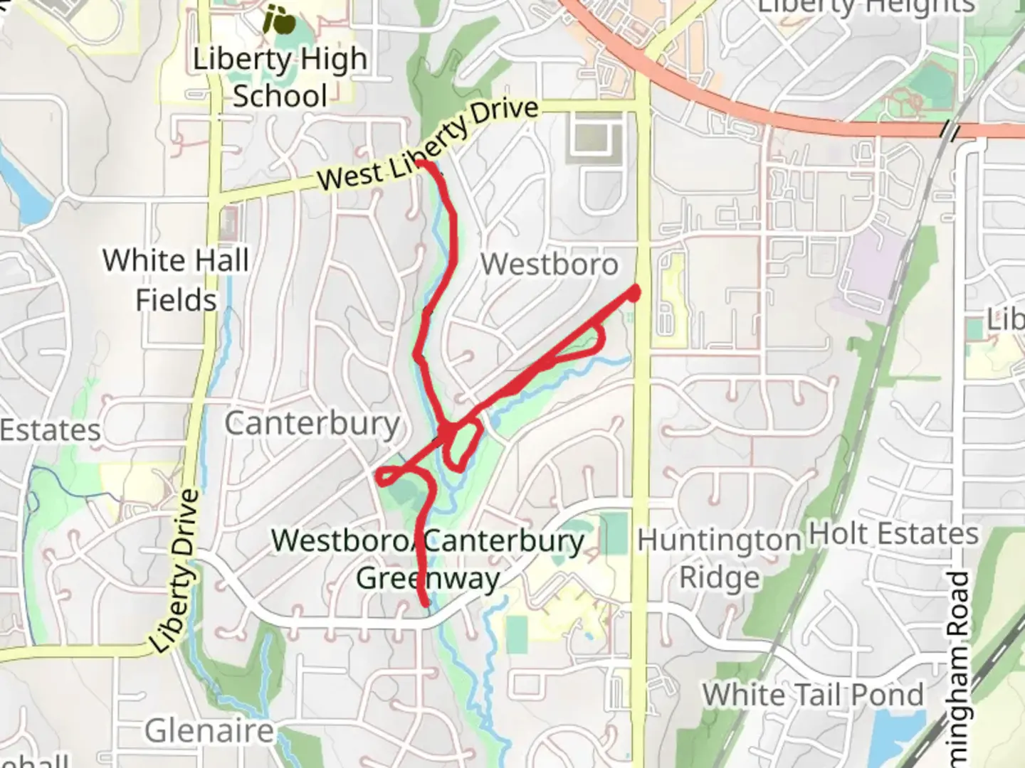 An image depicting the trail Westboro Canterbury Greenway and its surrounding area.
