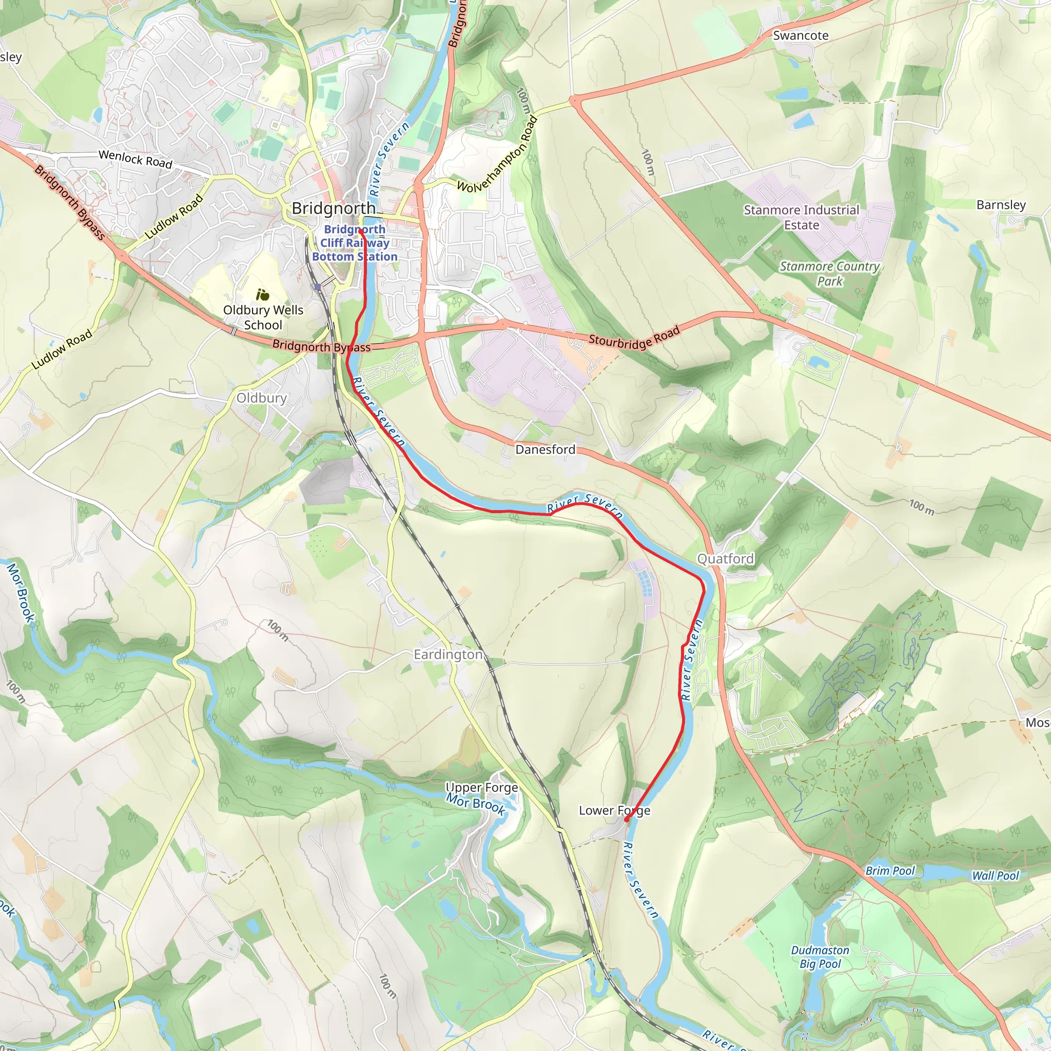 Lower Forge to Bridgnorth via River Severn mobile static map