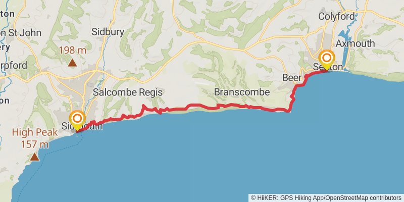 South West Coast Path - Exmouth to Lyme Regis stage 2 Map