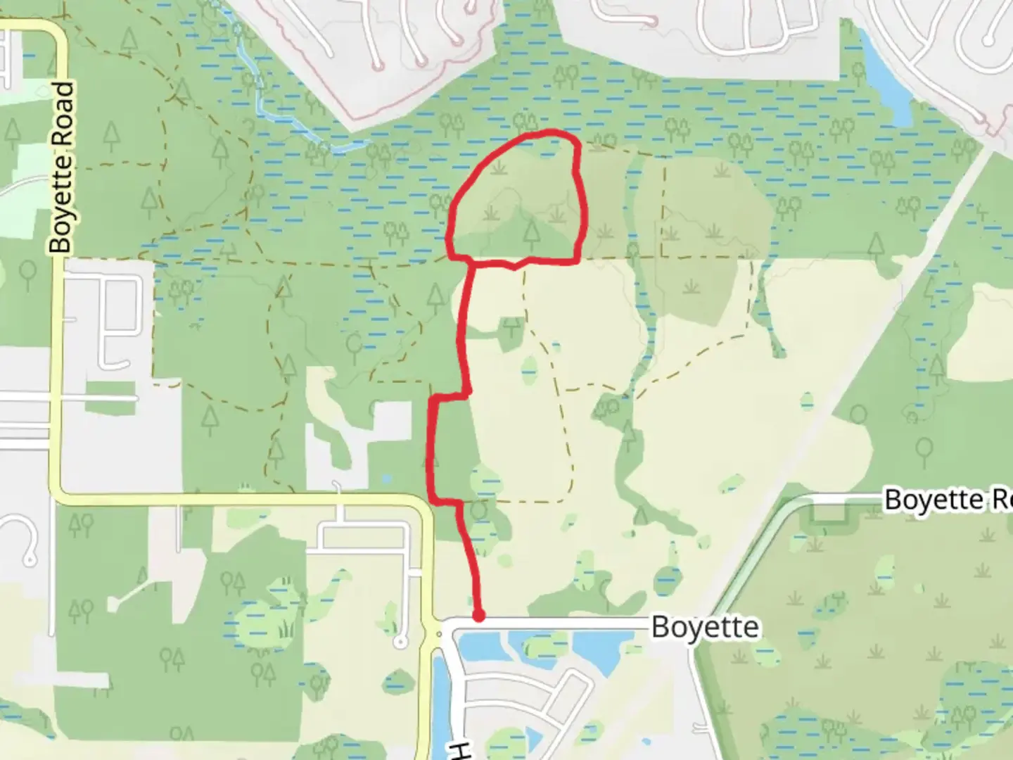 An image depicting the trail Fishhawk Creek Loop and its surrounding area.