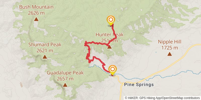 The Bowl and Hunter Peak via Tejas and Juniper Trail stage 2 Map