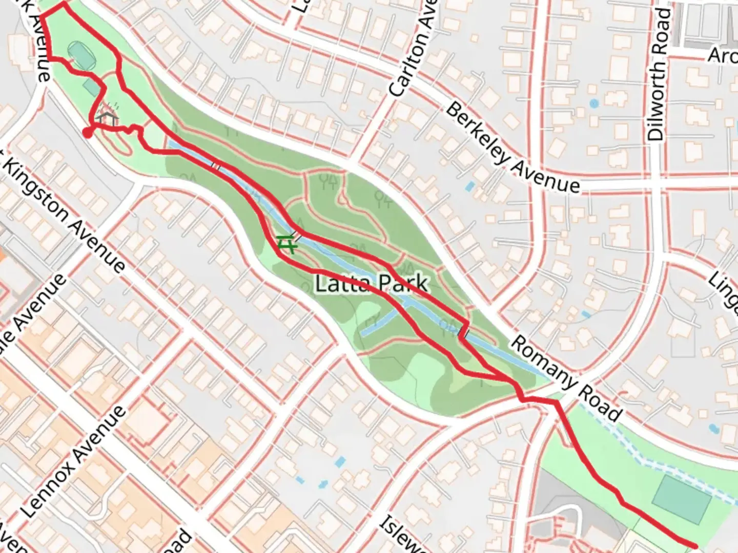 An image depicting the trail Latta Park Loop and its surrounding area.