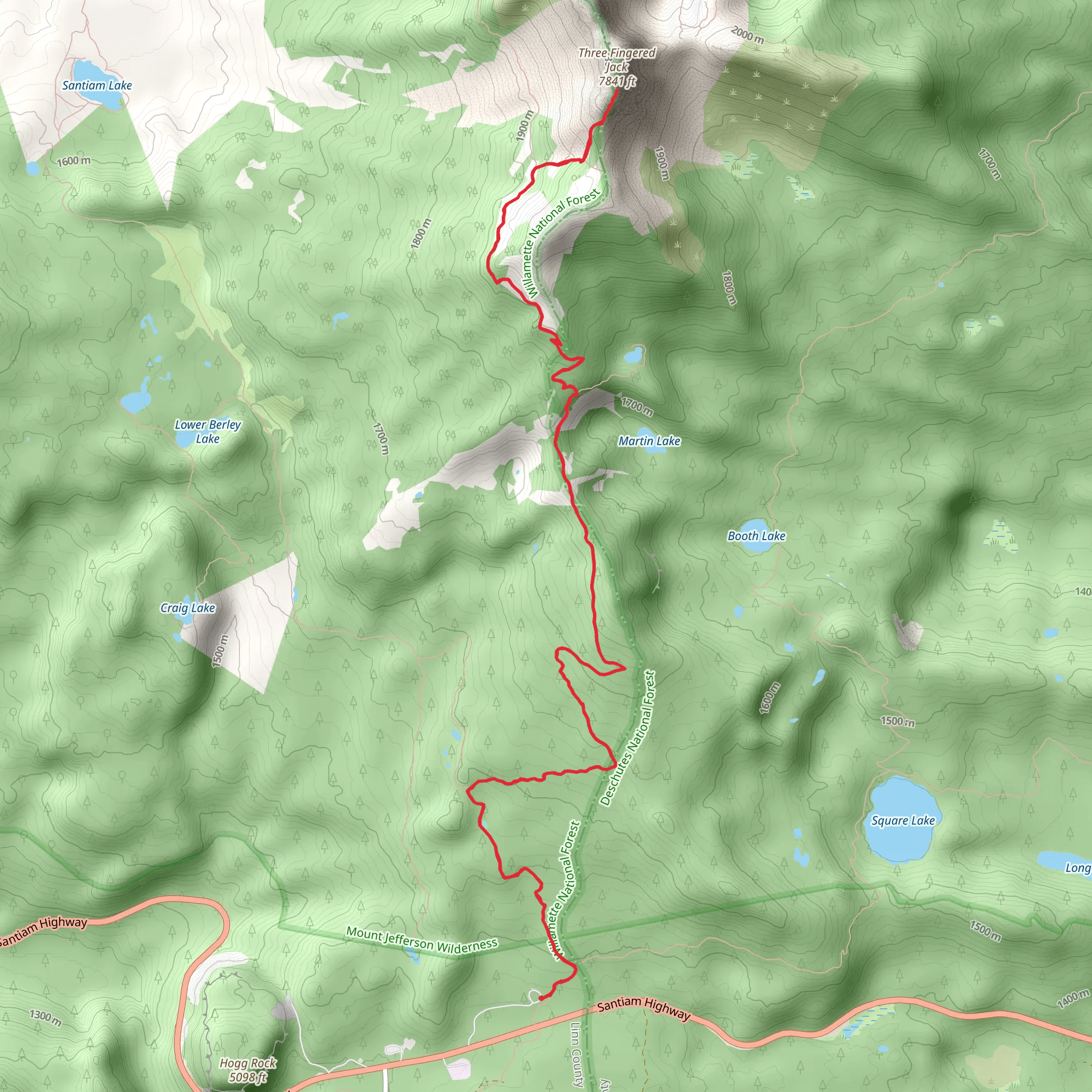 Three Fingered Jack via Pacific Crest National Scenic Trail mobile static map
