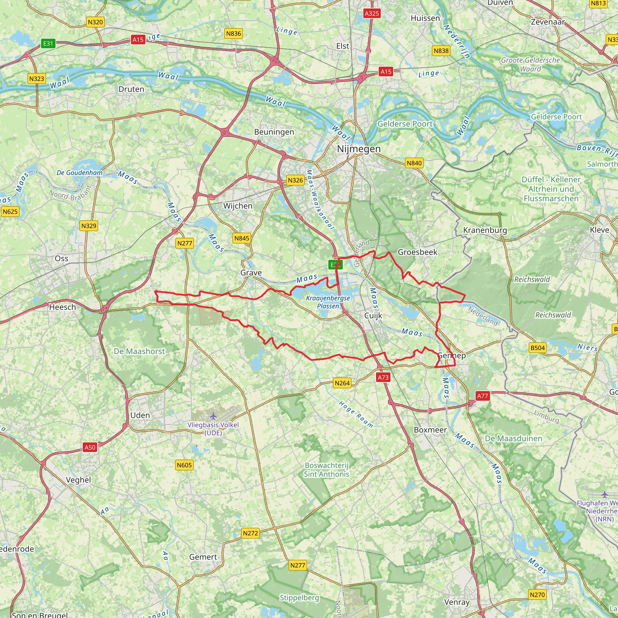 Kraaijenbergse Plassen, Kasteel Mookerheide, Klein Amerika and Reeksche Bergen Loop mobile static map