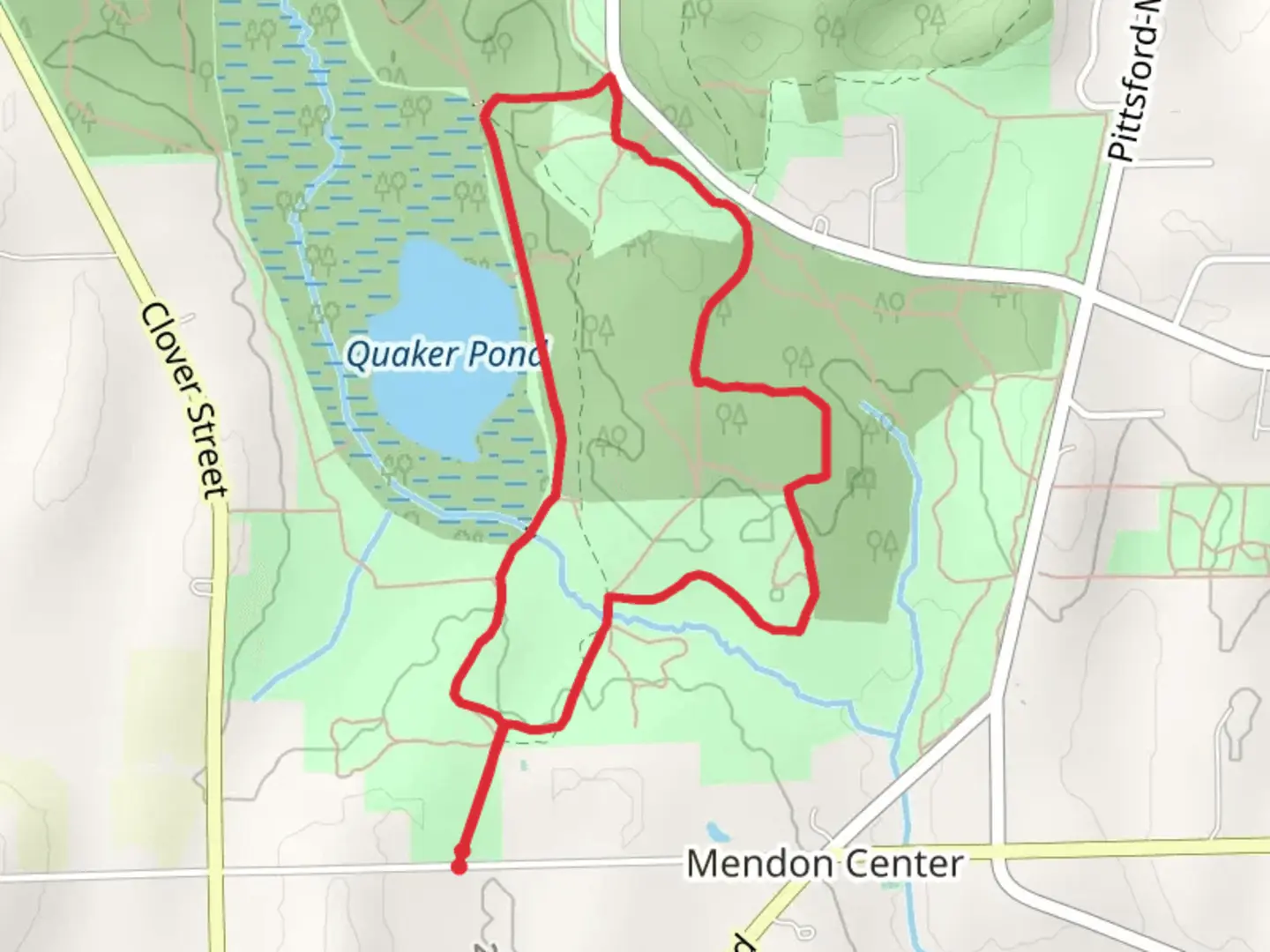An image depicting the trail Quaker Pond and Southern Meadow Loop Trail and its surrounding area.