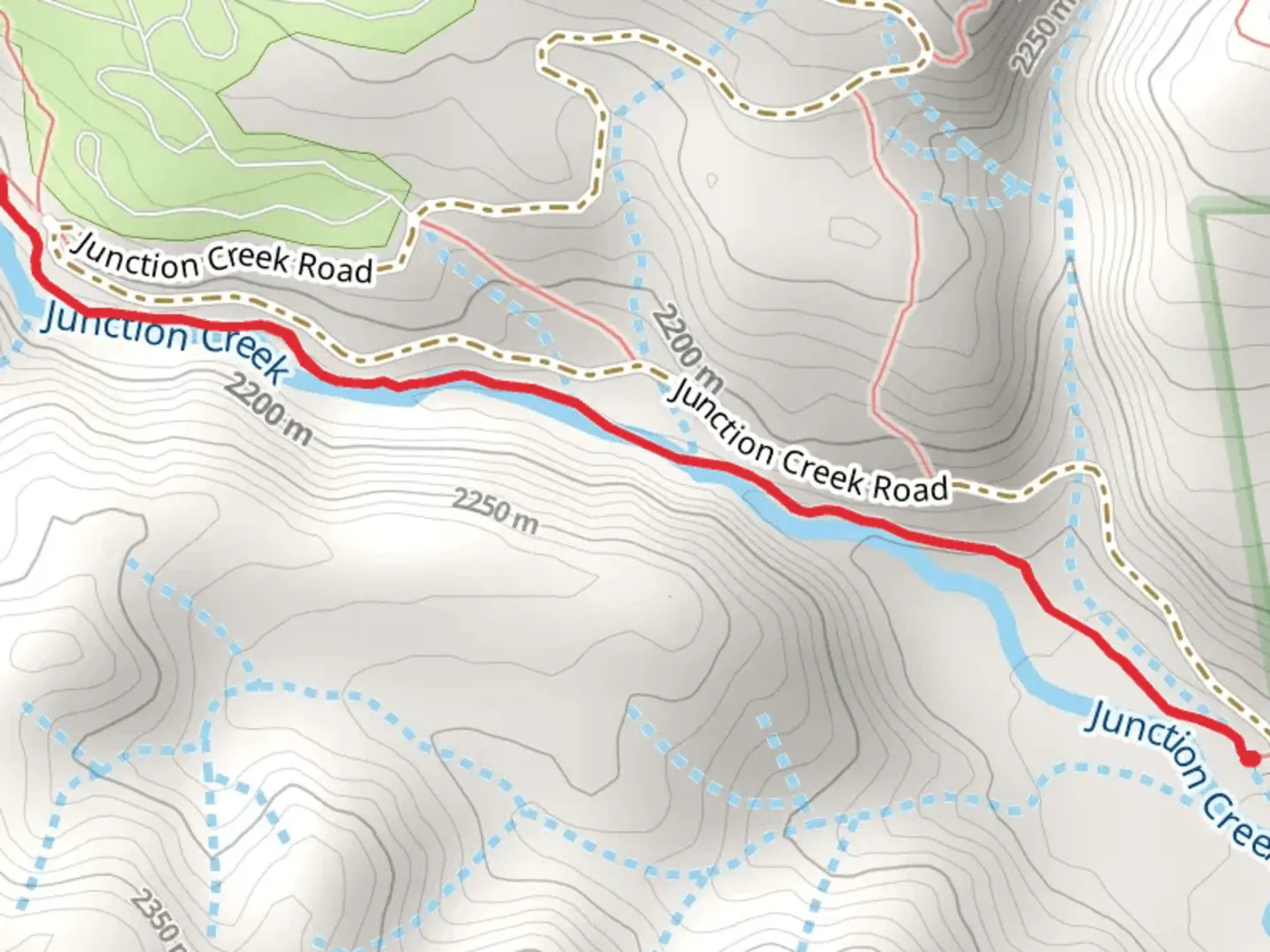 An image depicting the trail Junction Creek Trail Out and Back and its surrounding area.