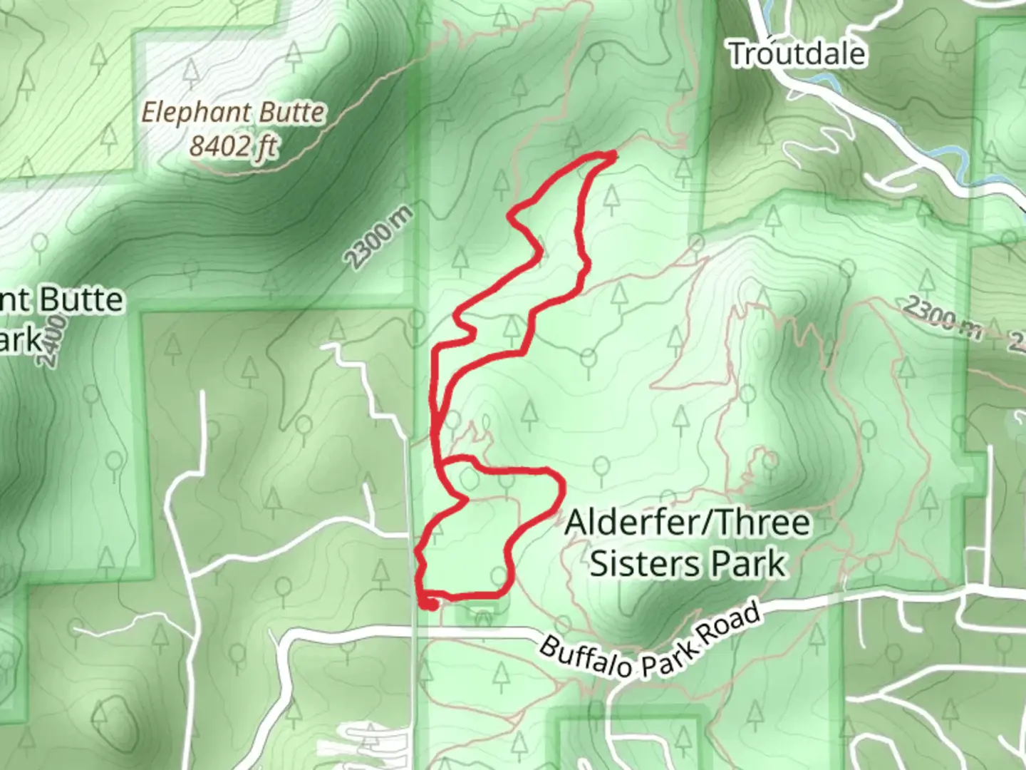 An image depicting the trail Silver Fox and Mountain Muhly Loop Trail and its surrounding area.