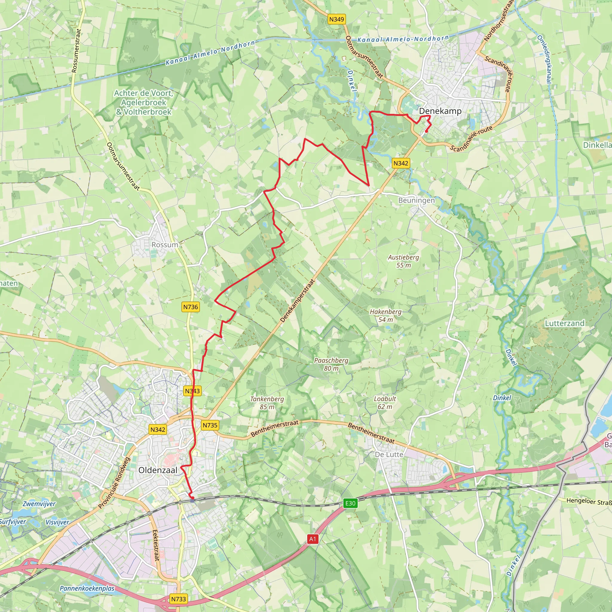 Klokkenberg to Oldenzaal via Trambaan mobile static map
