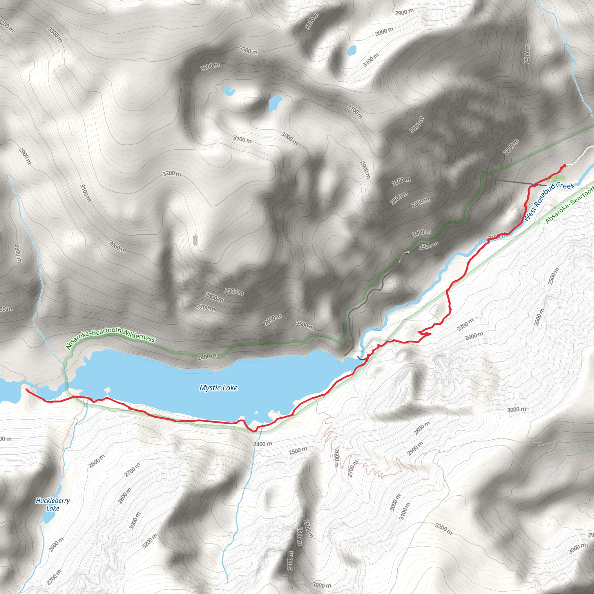 Mystic Lake and Island Lake via West Rosebud Trail mobile static map