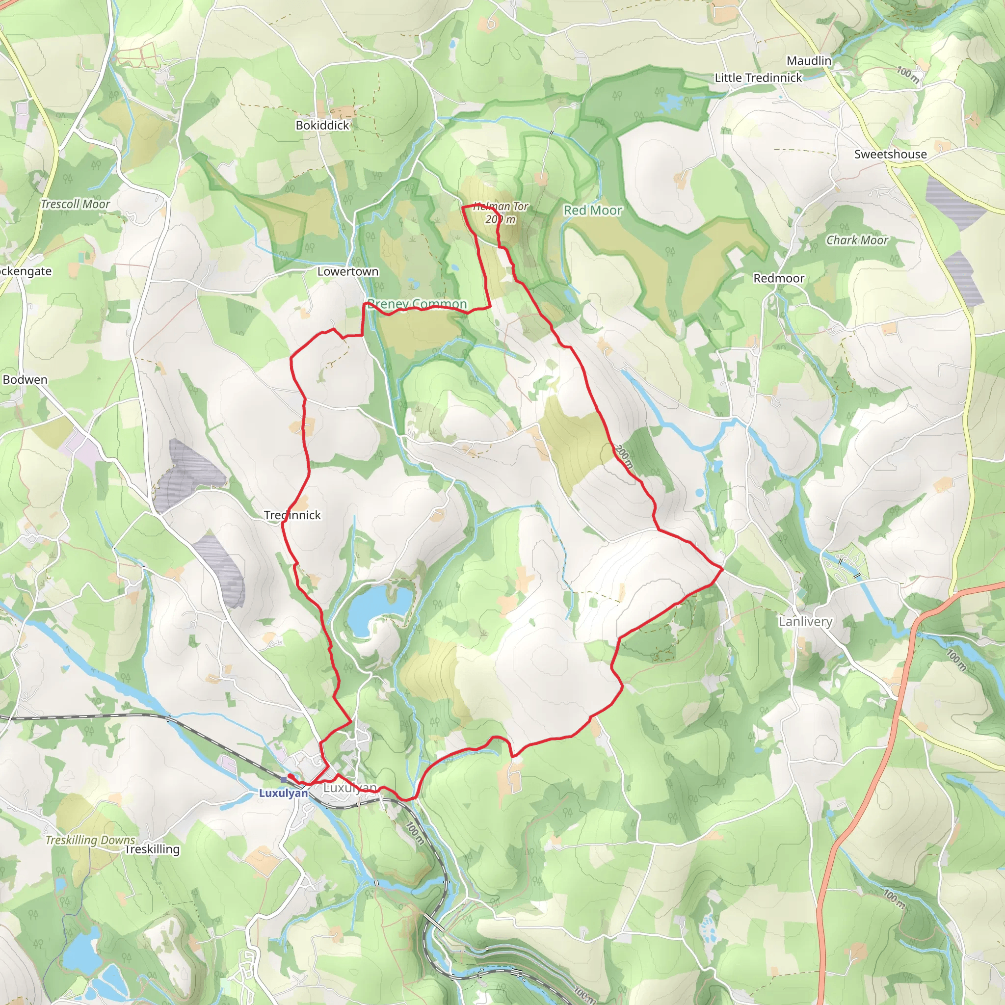 Helman Tor Loop from Luxulyan mobile static map