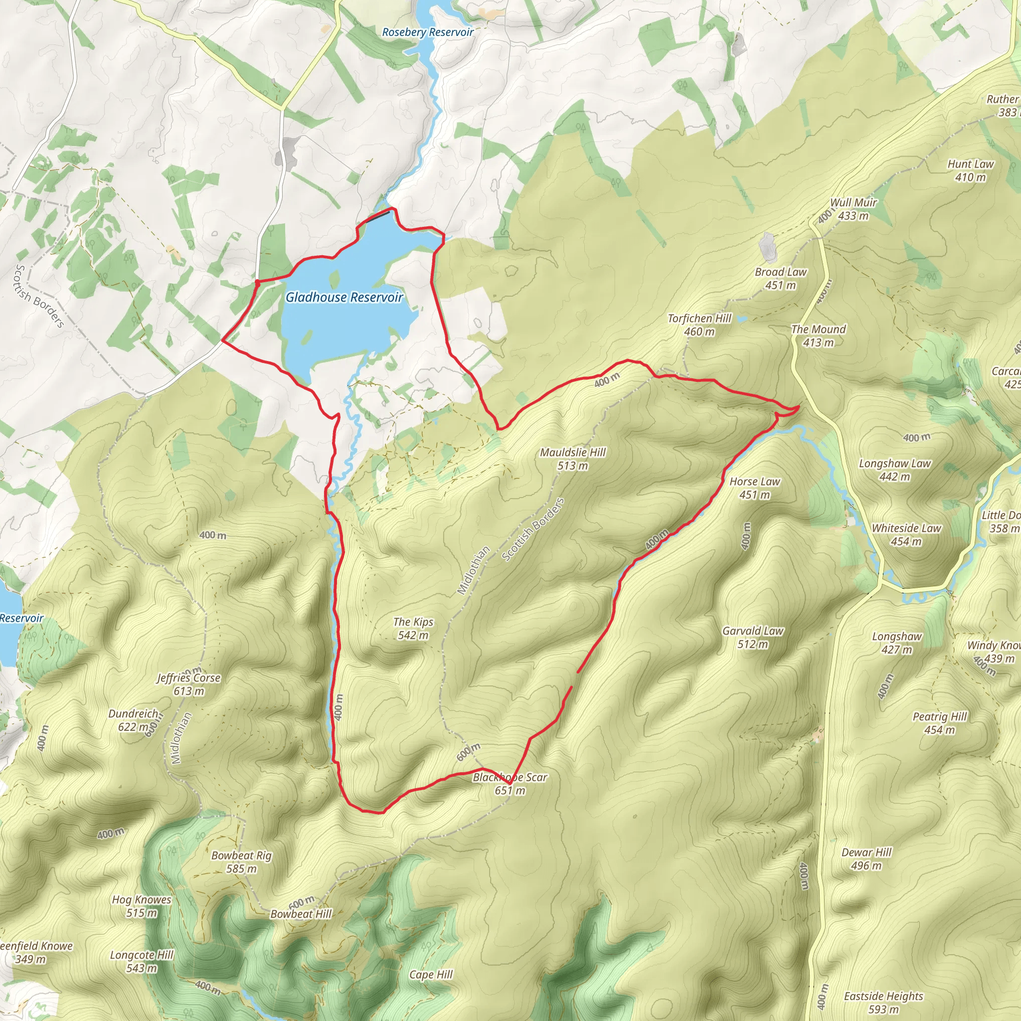 Blackhope Scar Loop from Gladhouse Reservoir mobile static map