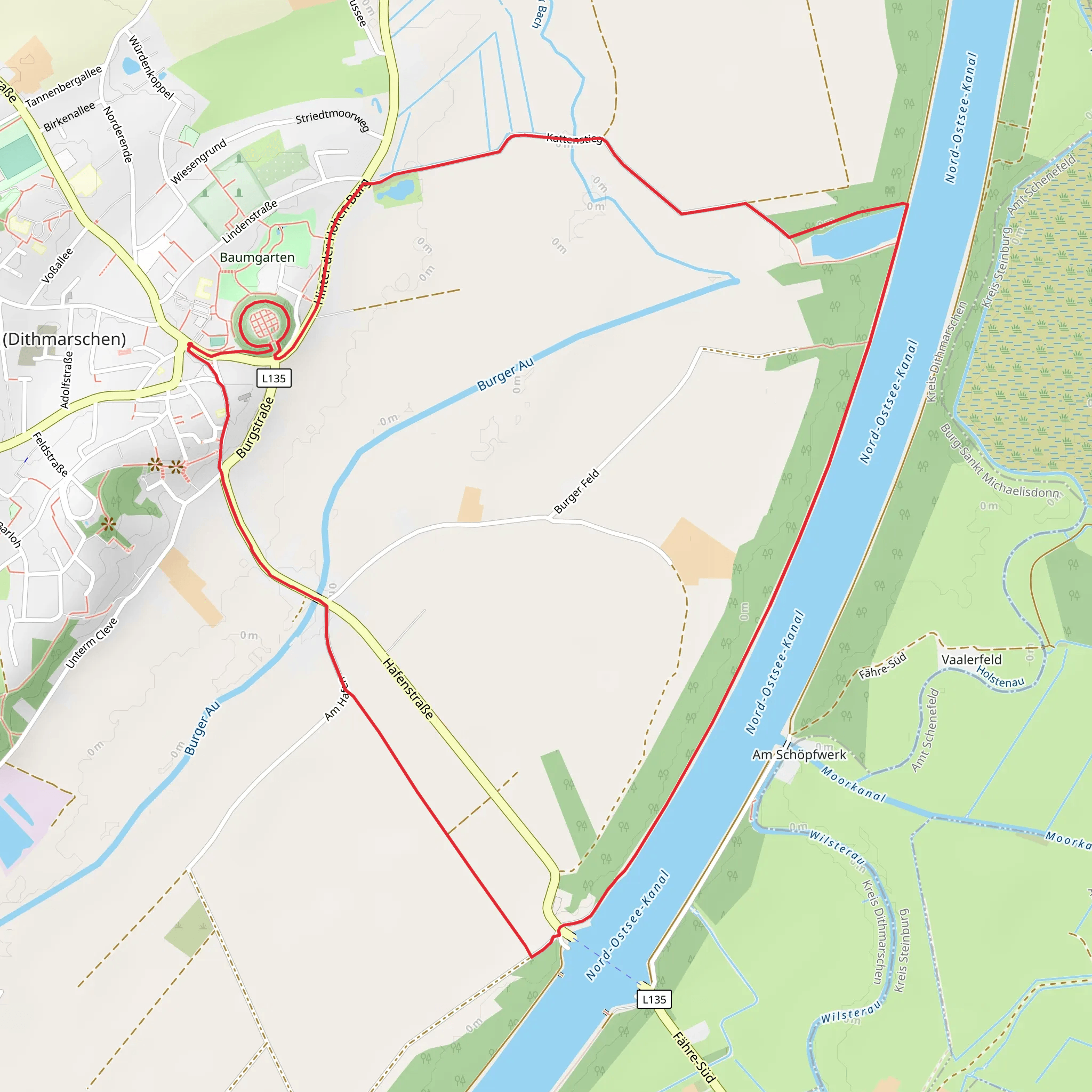 Bökelnburg, Burgerfeld and NOrd Ostsee Kanal Loop mobile static map