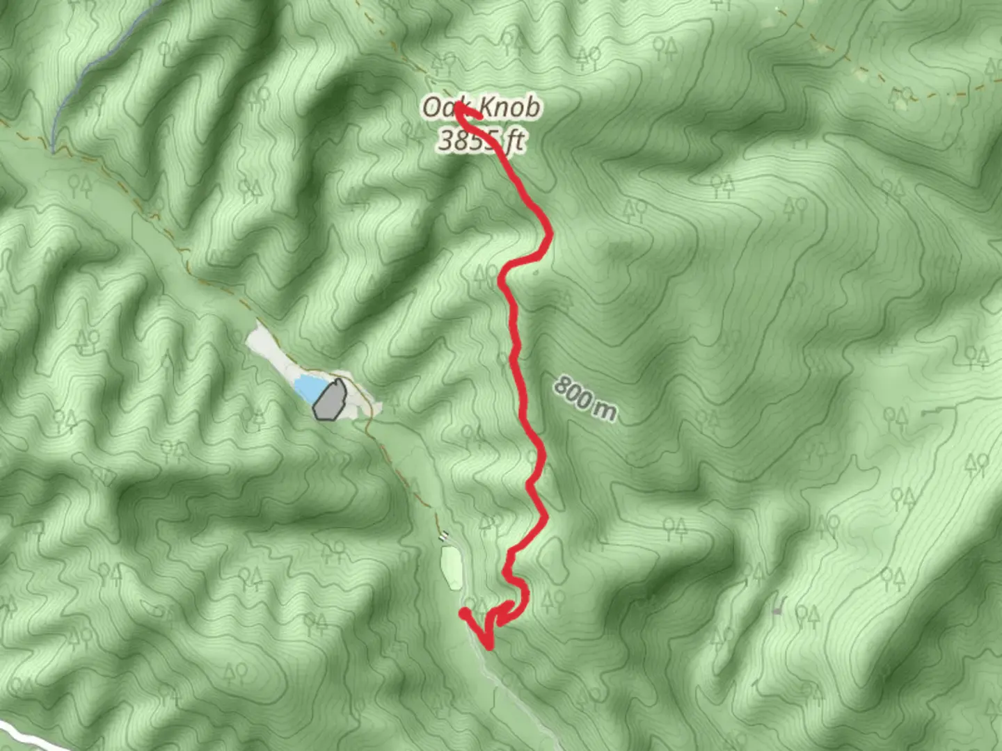 An image depicting the trail Oak Knob via Cliff Trail and its surrounding area.