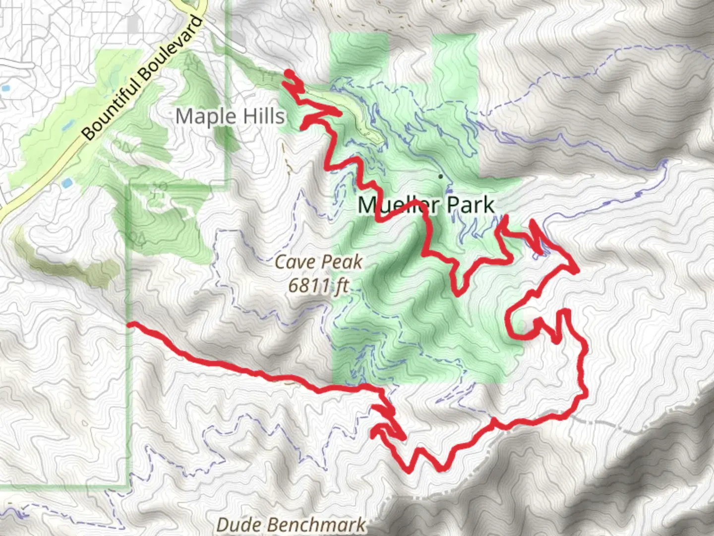 An image depicting the trail Mueller Park and Canyon Creek and its surrounding area.