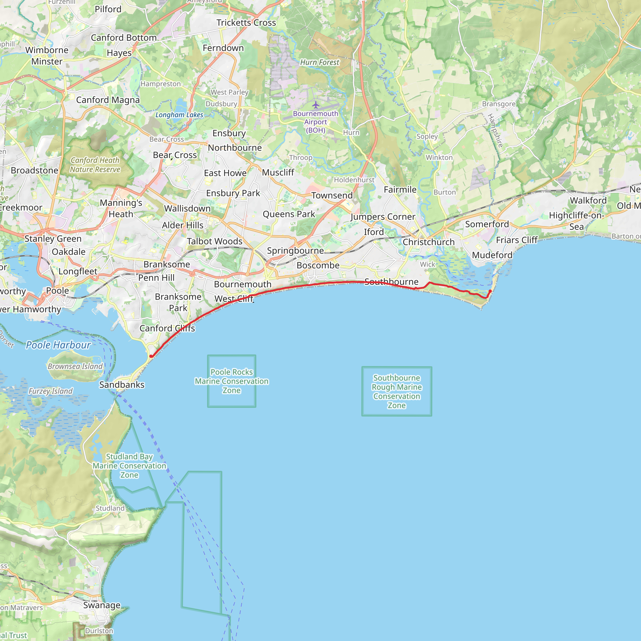 Hengistbury to Sandbanks Walk mobile static map