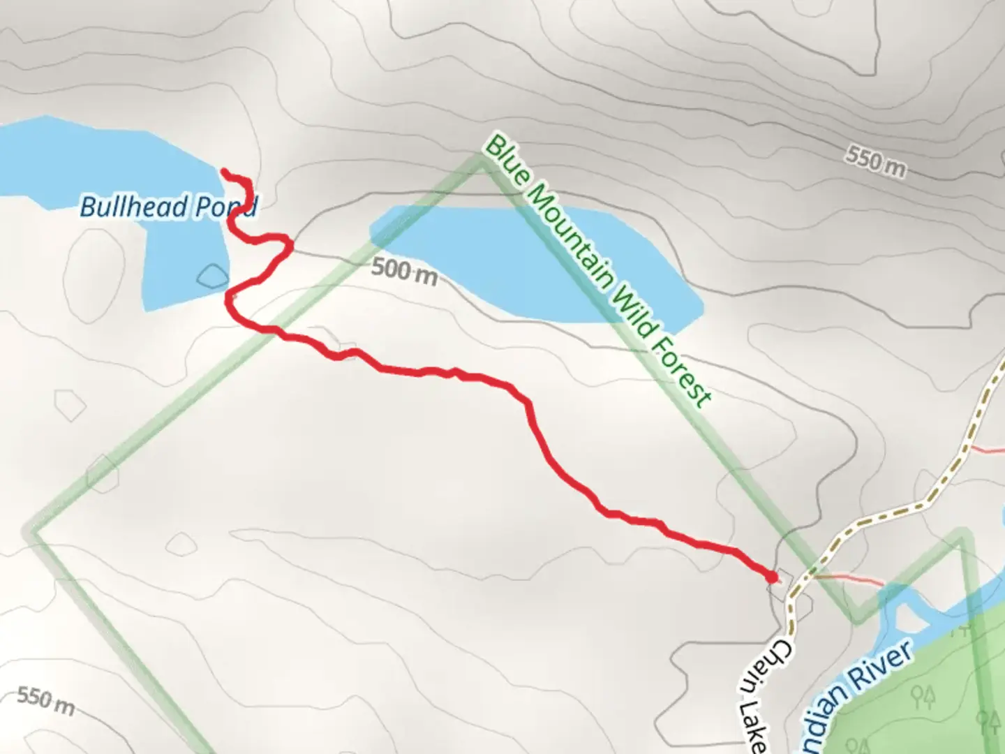 An image depicting the trail Bullhead Pond from Chain Lakes Road Out and Back and its surrounding area.