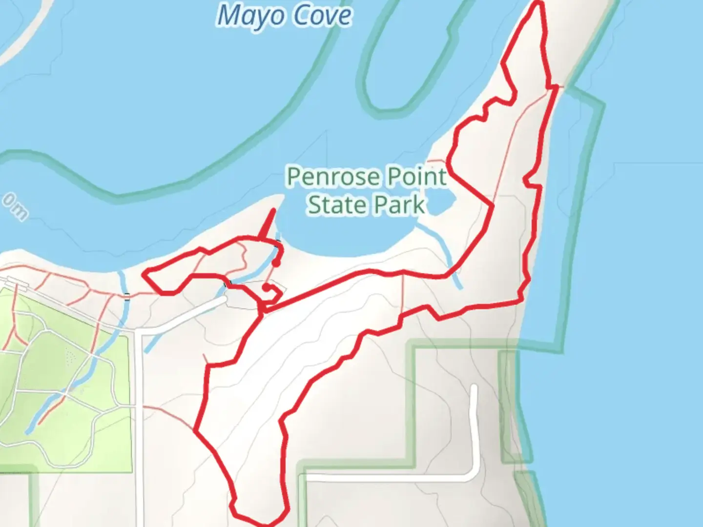 An image depicting the trail Penrose Point State Park Loop and its surrounding area.