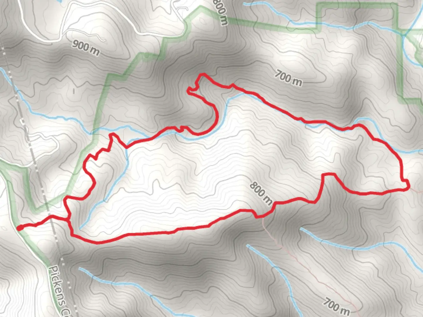 An image depicting the trail Fall Creek Trail and Tobacco Pouch Road Loop and its surrounding area.
