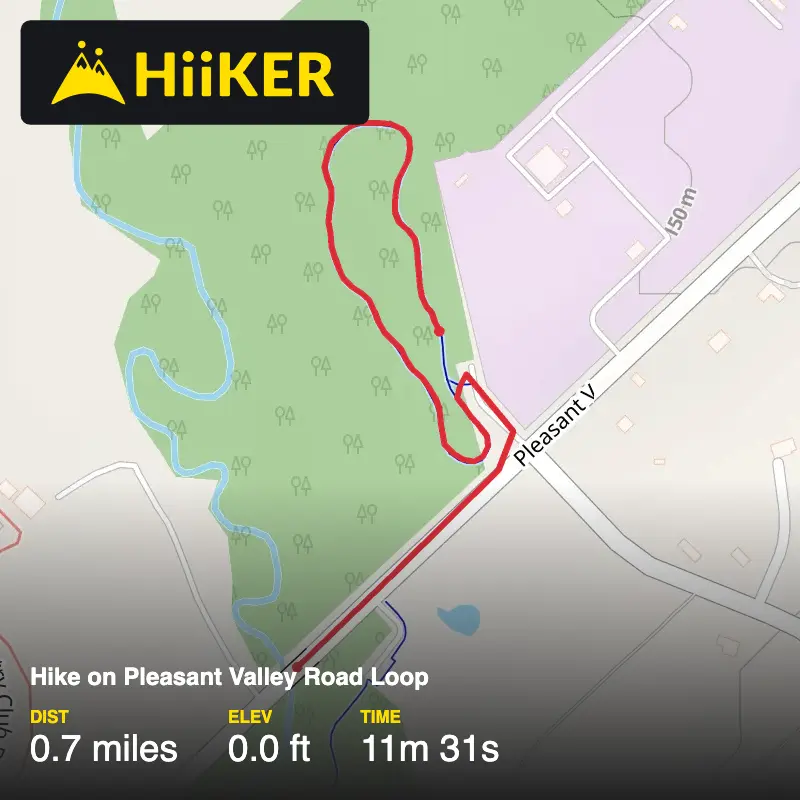 A map preview of the recording Hike on Pleasant Valley Road Loop.