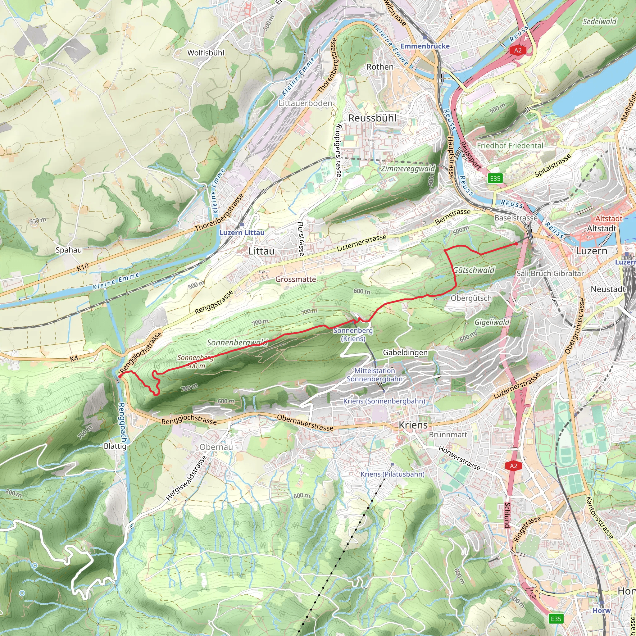 Vom Gütsch über den Sonnenberg nach Kriens mobile static map