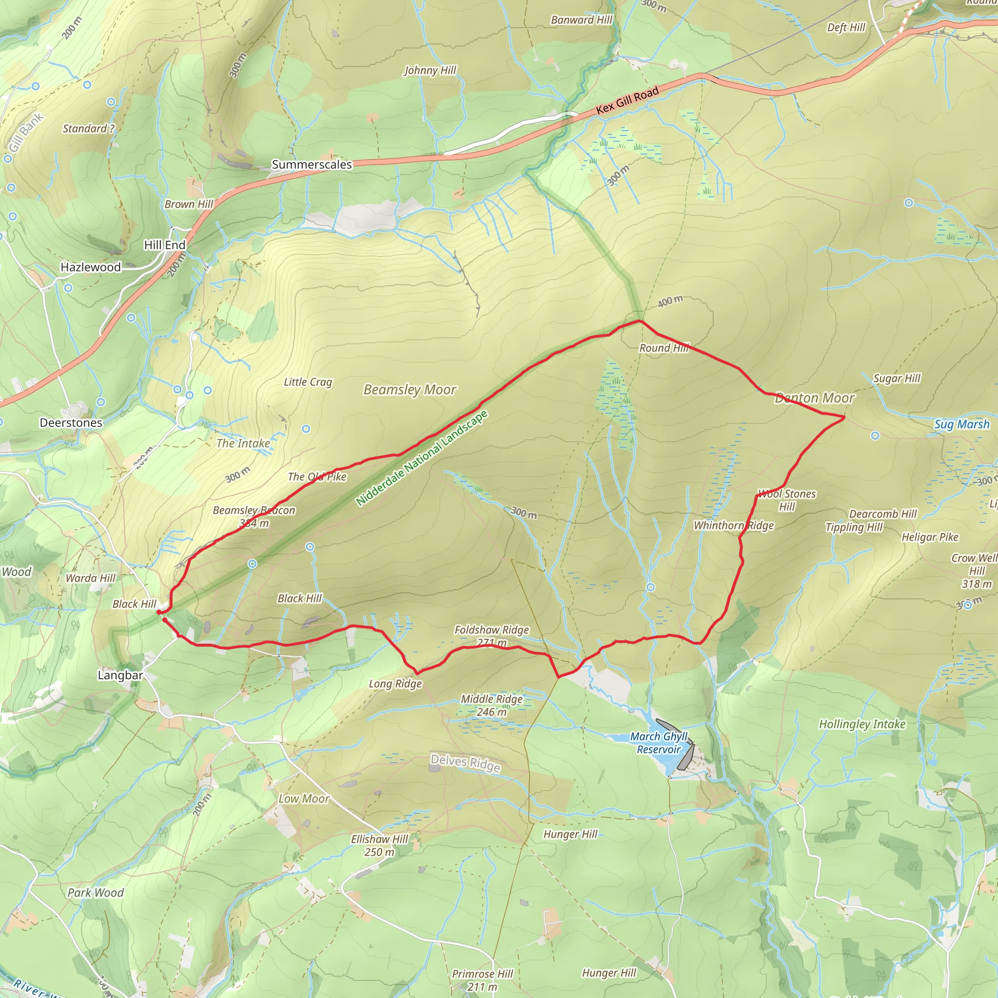 Langbar Moor - Middleton Moor - Round Hill and Beamsley Beacon mobile static map