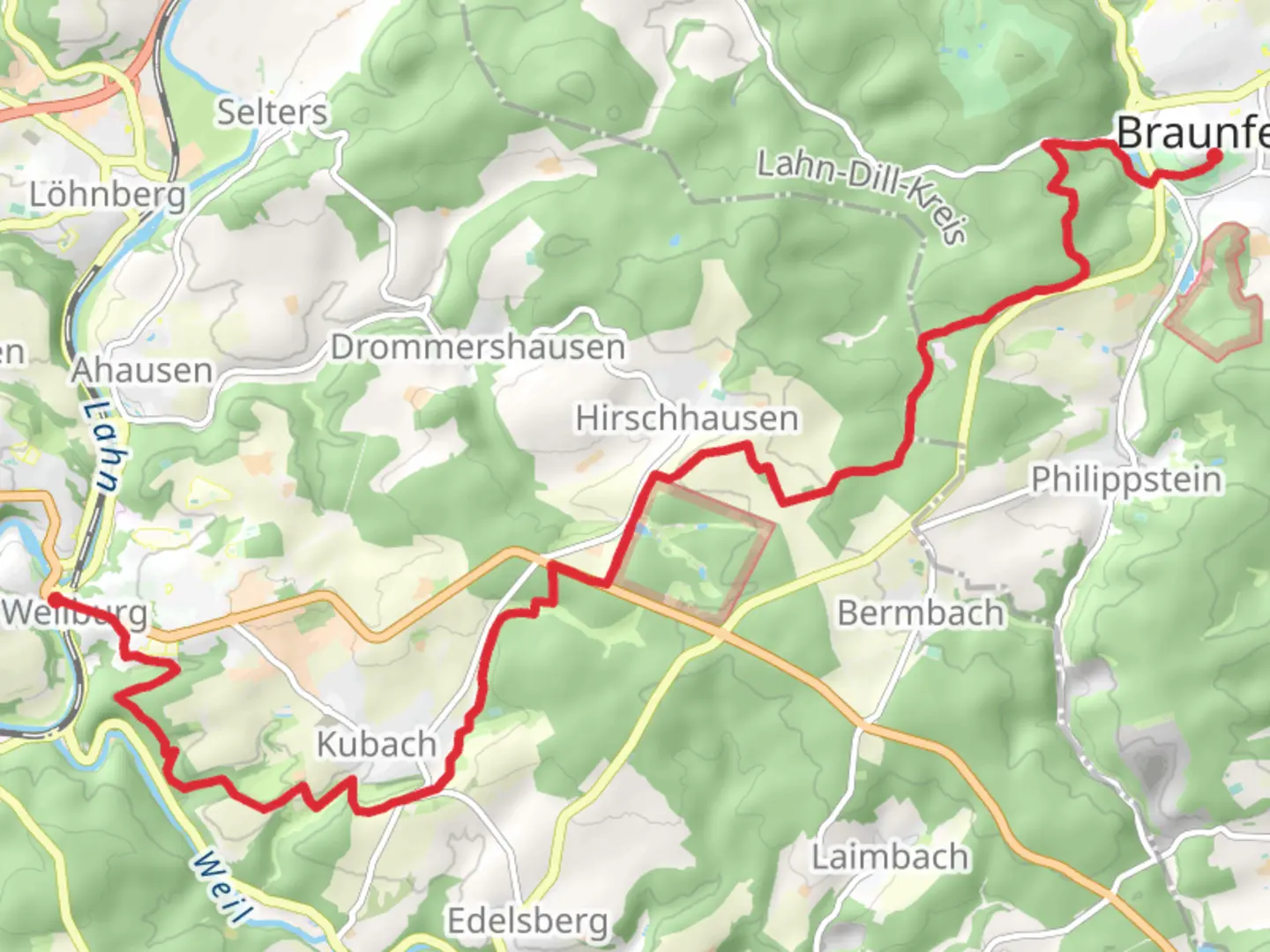 An image depicting the trail Braunfels to Weilburg Walk and its surrounding area.